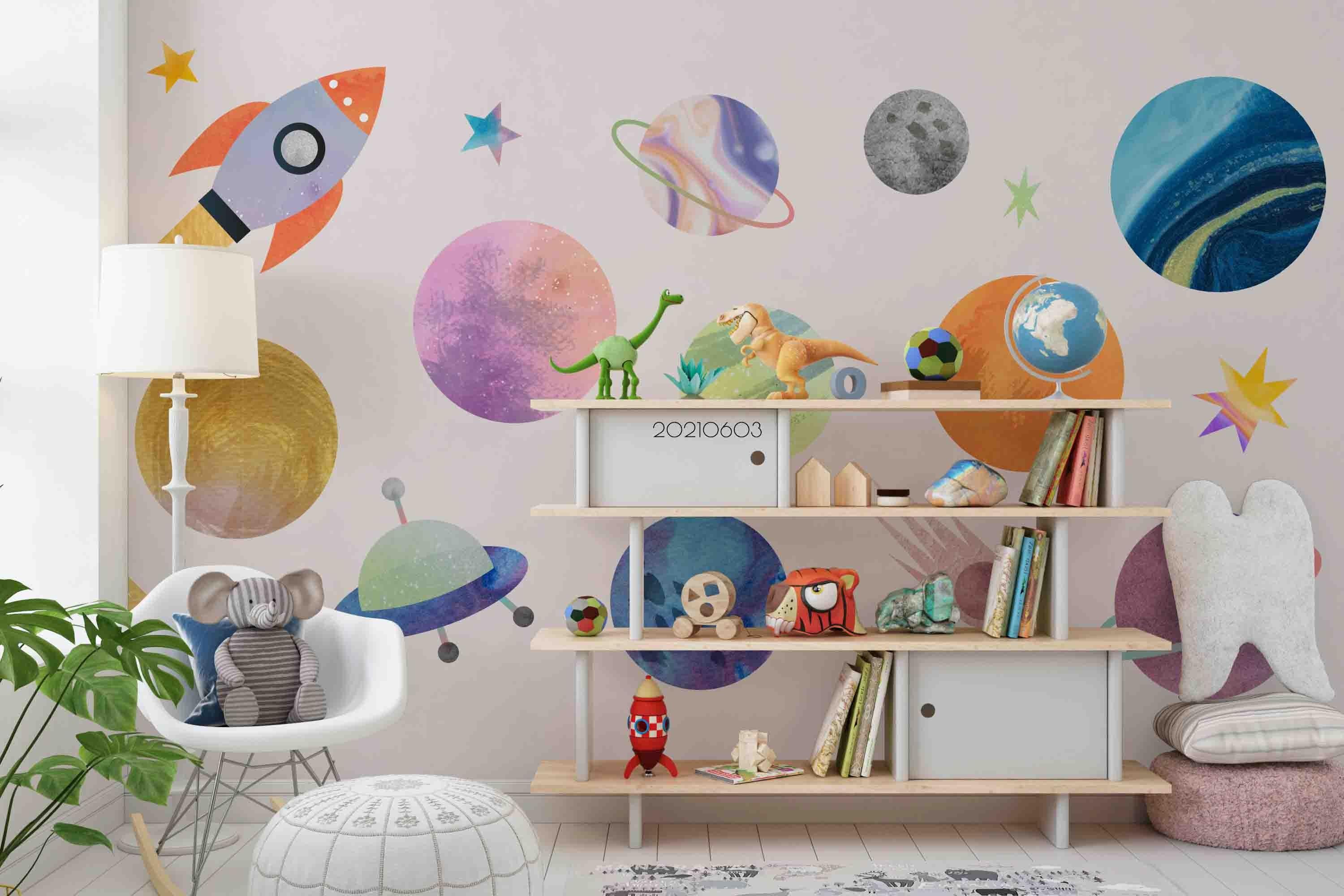 3D Watercolor Galaxy Planet Spaceship Wall Mural Wallpaper SWW568- Jess Art Decoration