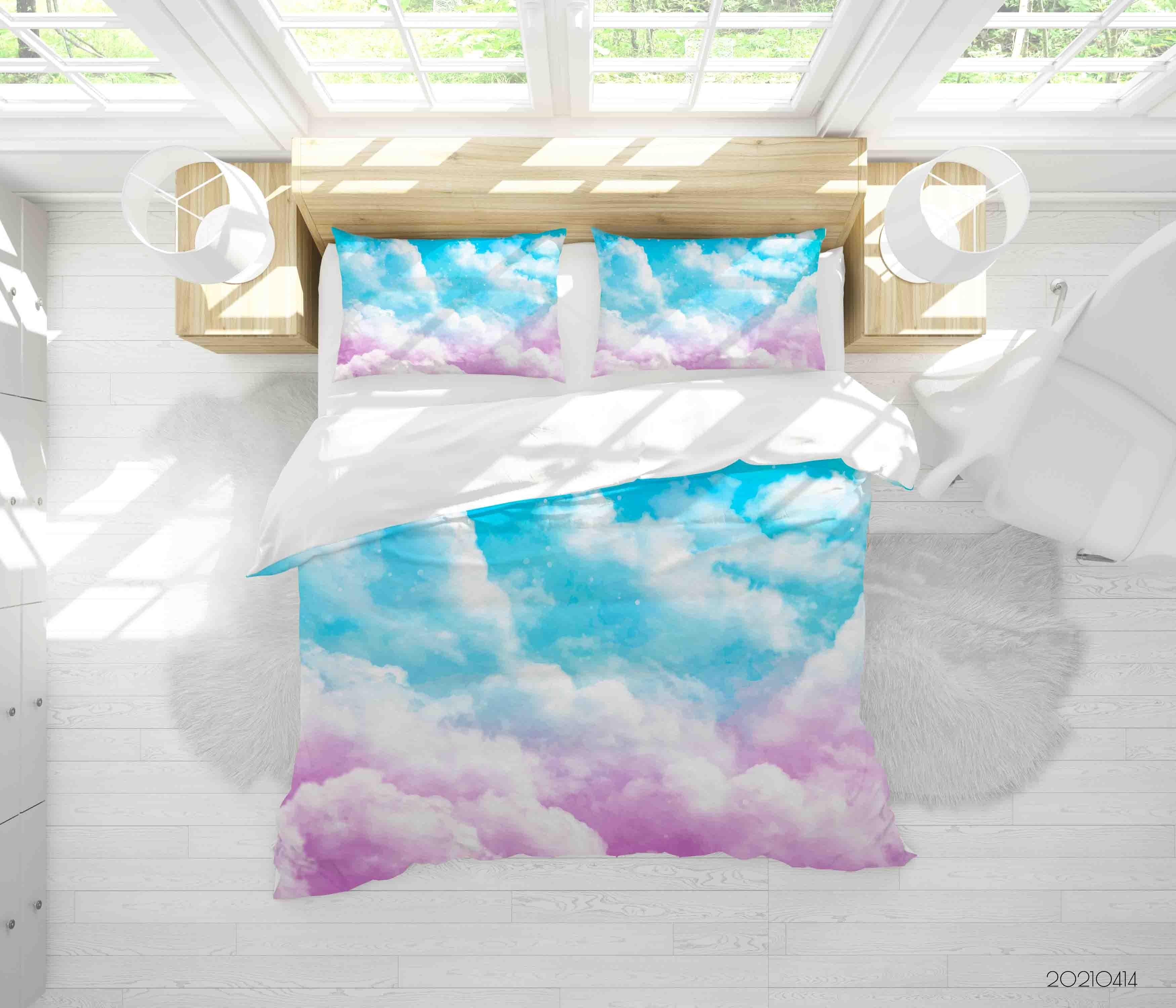 3D Watercolor Blue Sky Purple Cloud Quilt Cover Set Bedding Set Duvet Cover Pillowcases 10- Jess Art Decoration
