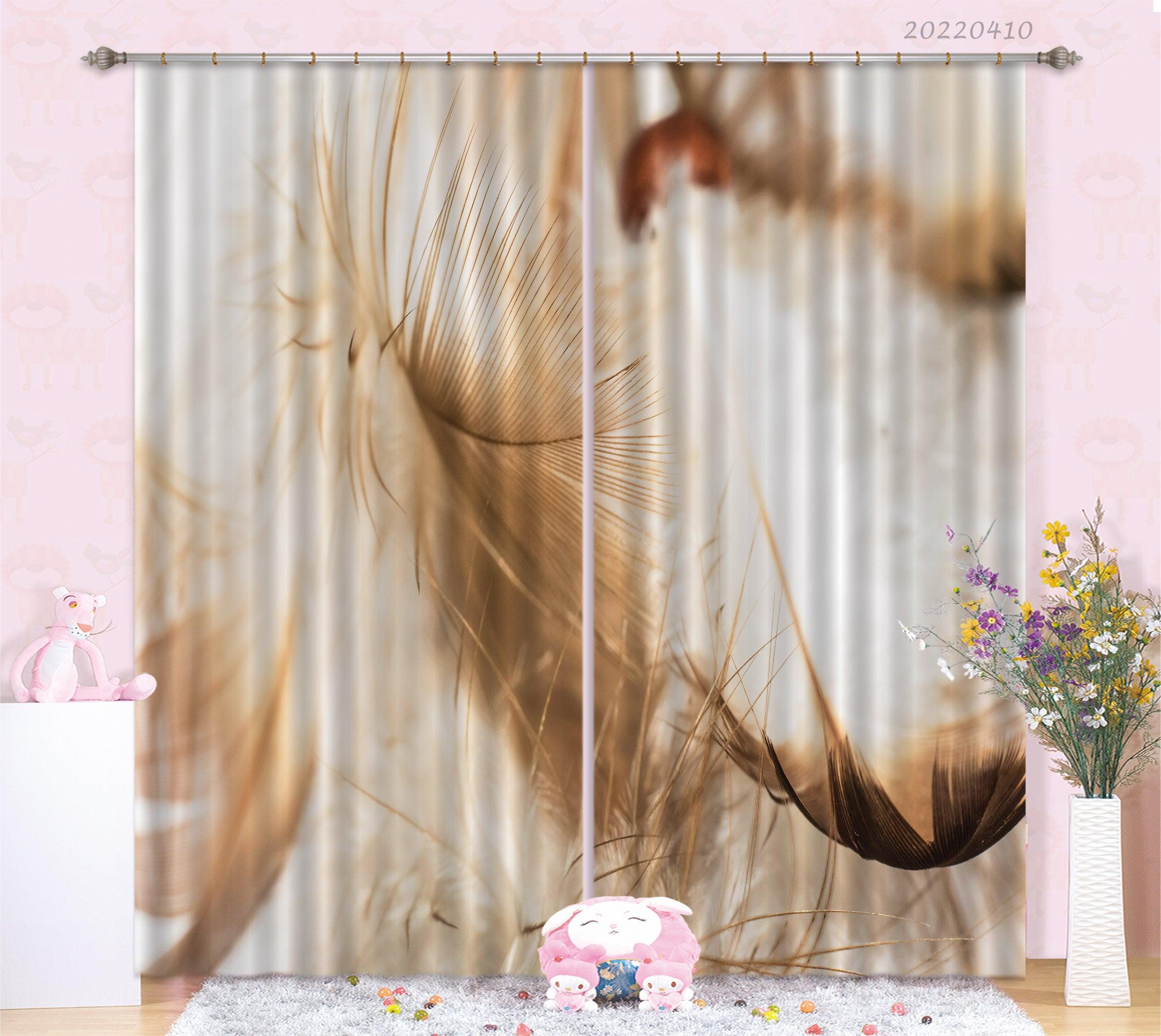 3D Abstract Animal Feather Brown Curtains and Drapes GD 3908- Jess Art Decoration