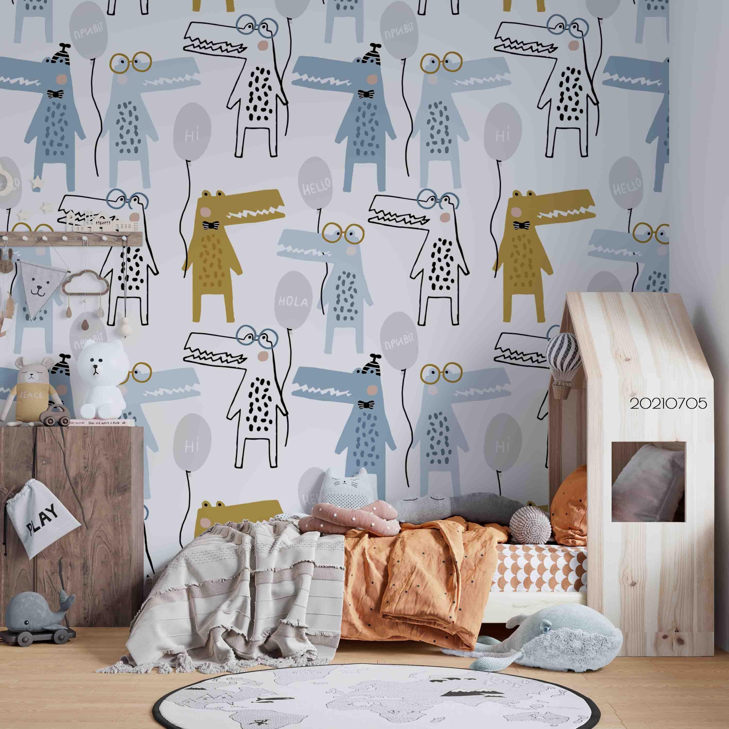 3D Cartoon Animal Crocodile Wall Mural Wallpaper LQH 112- Jess Art Decoration