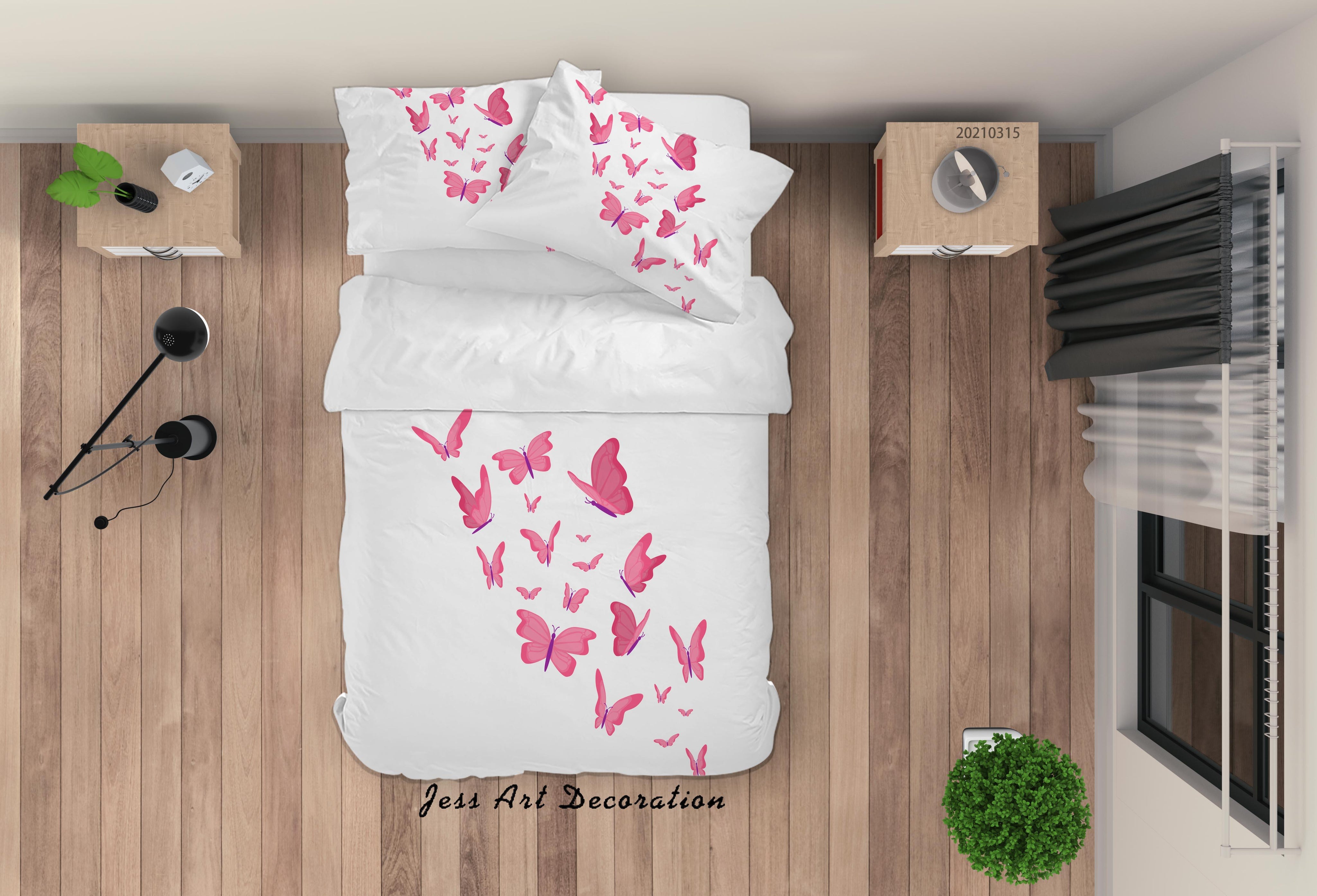 3D Watercolor Animal Pink Butterfly Quilt Cover Set Bedding Set Duvet Cover Pillowcases 67- Jess Art Decoration