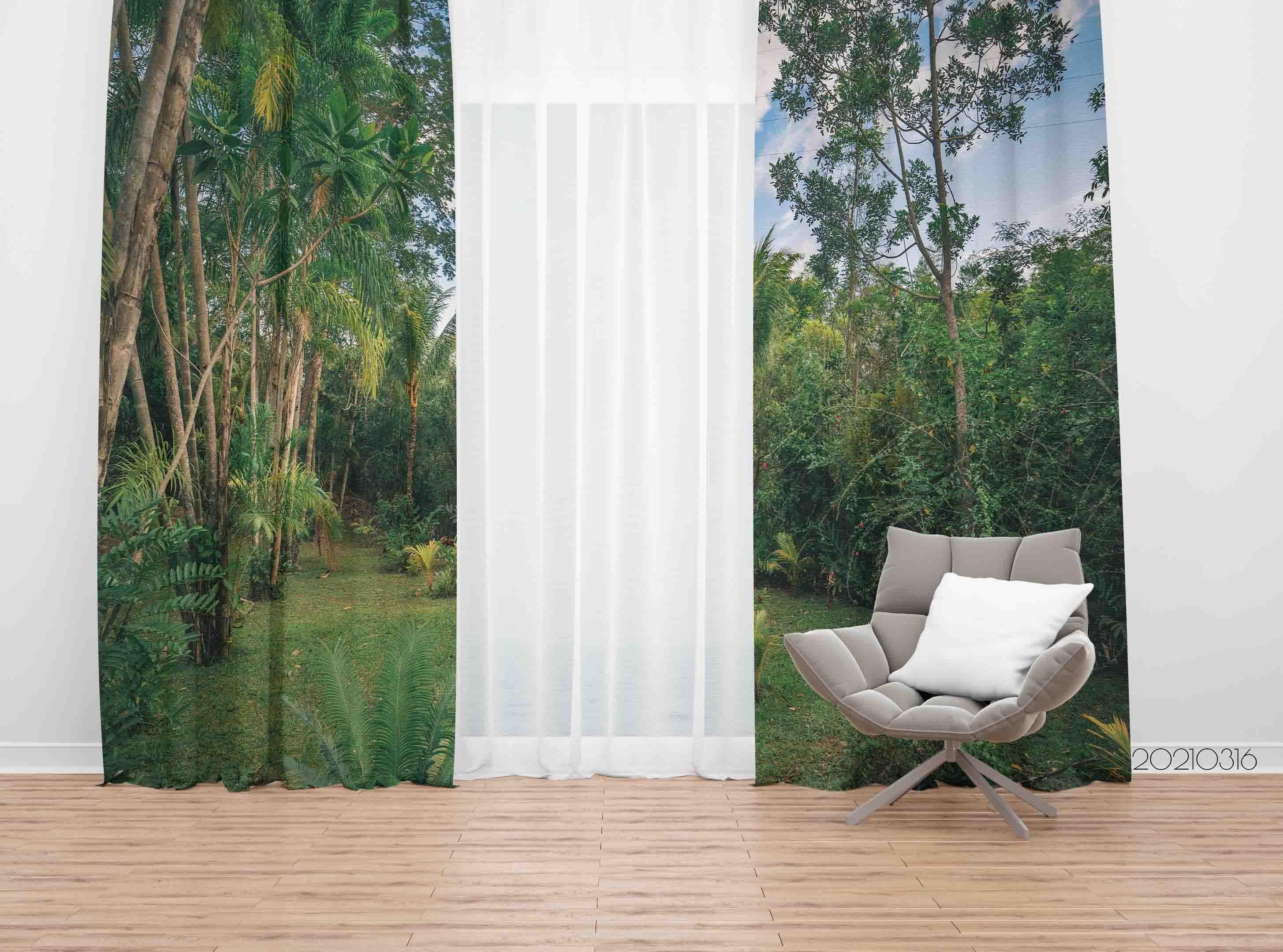 3D Tropical Green Forest Tree Sky Landscape Curtains and Drapes LQH 64- Jess Art Decoration