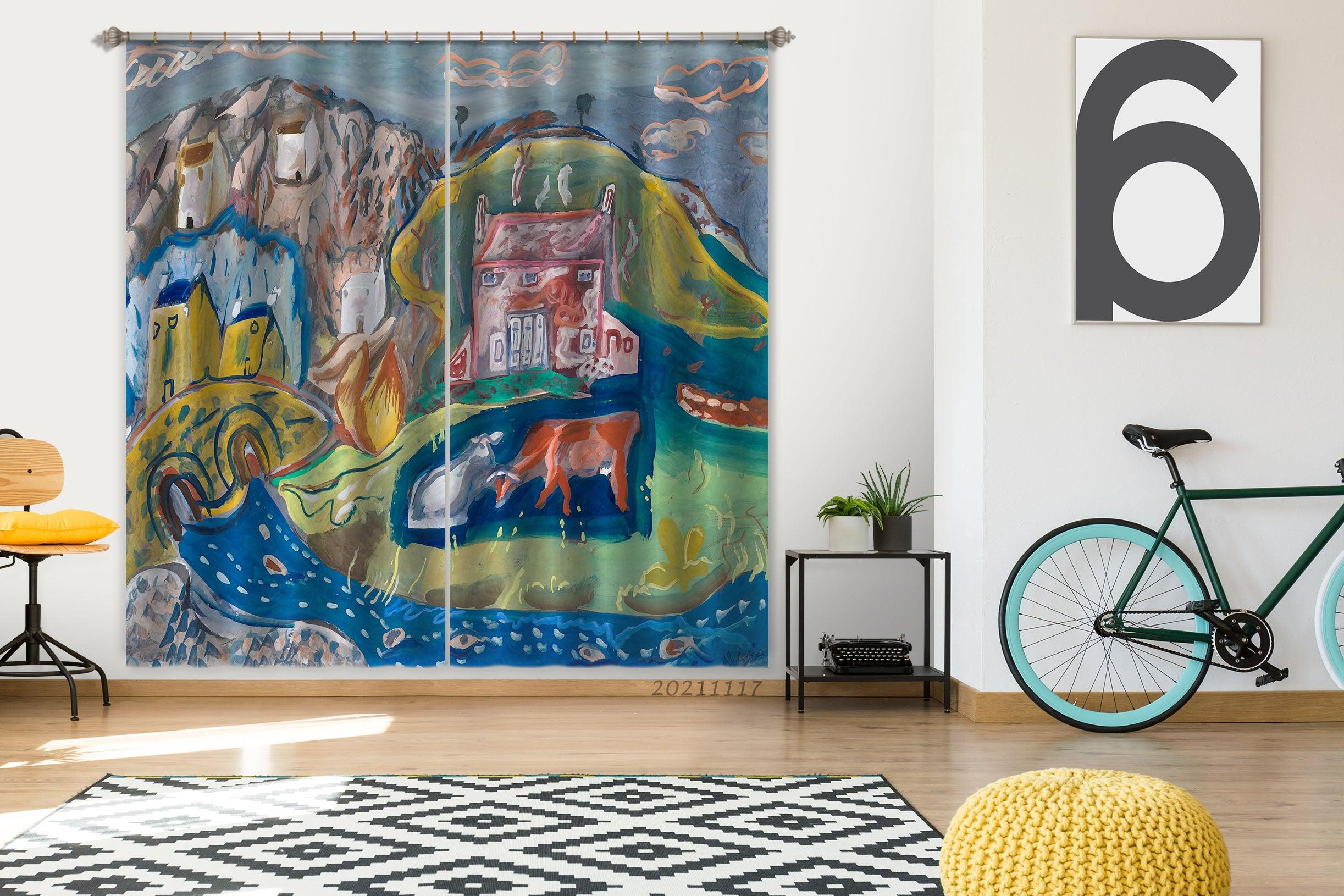 3D Landscape Oil Painting Curtains and Drapes LQH 35- Jess Art Decoration