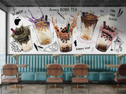 3D Hand Drawn Bubble Tea Pearl Tea Milk Tea Shop Wall Mural Wallpaper JN 30- Jess Art Decoration