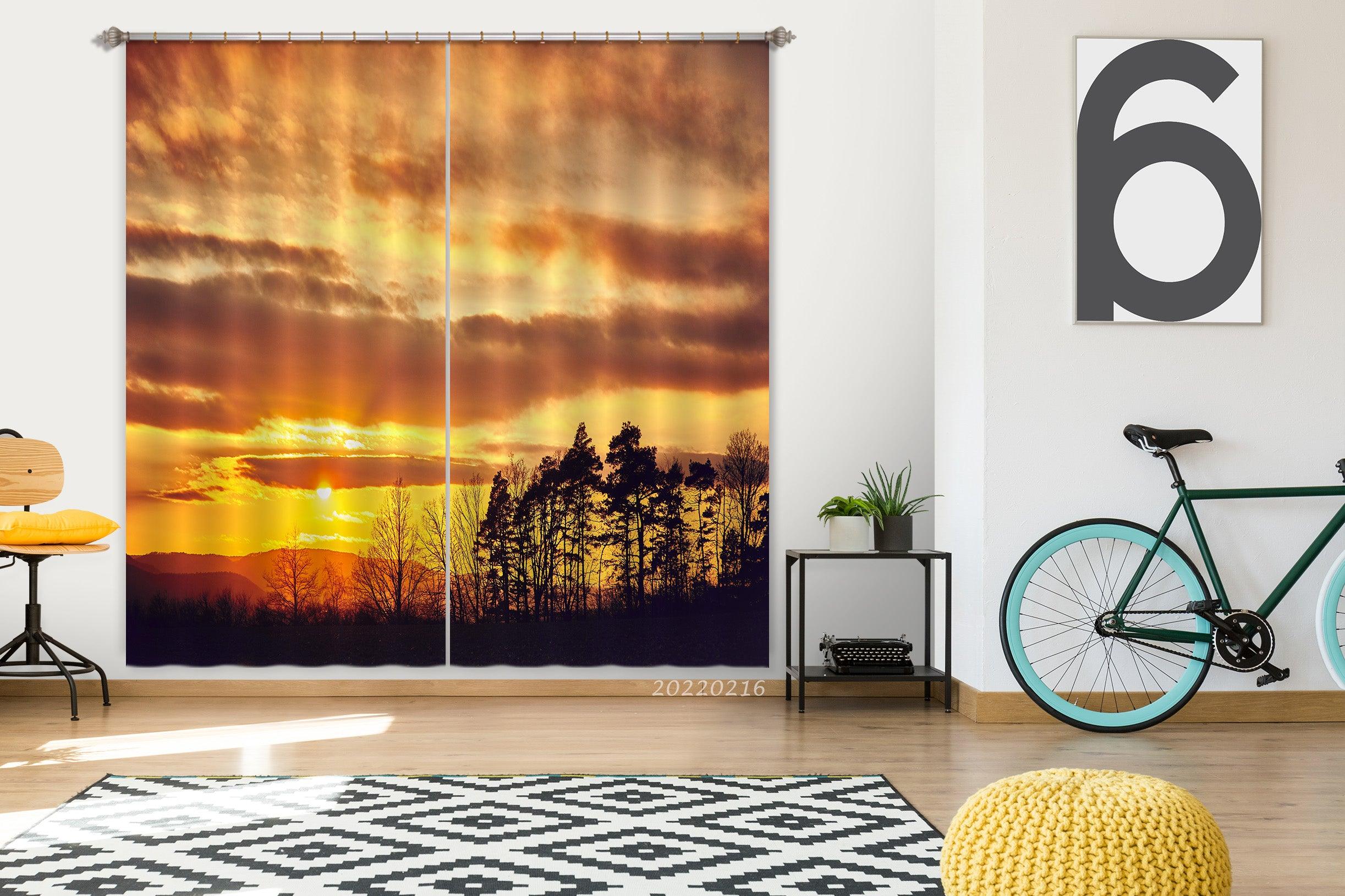 3D Woods Golden Sun Sky Dark Cloud Curtains and Drapes GD 1953- Jess Art Decoration