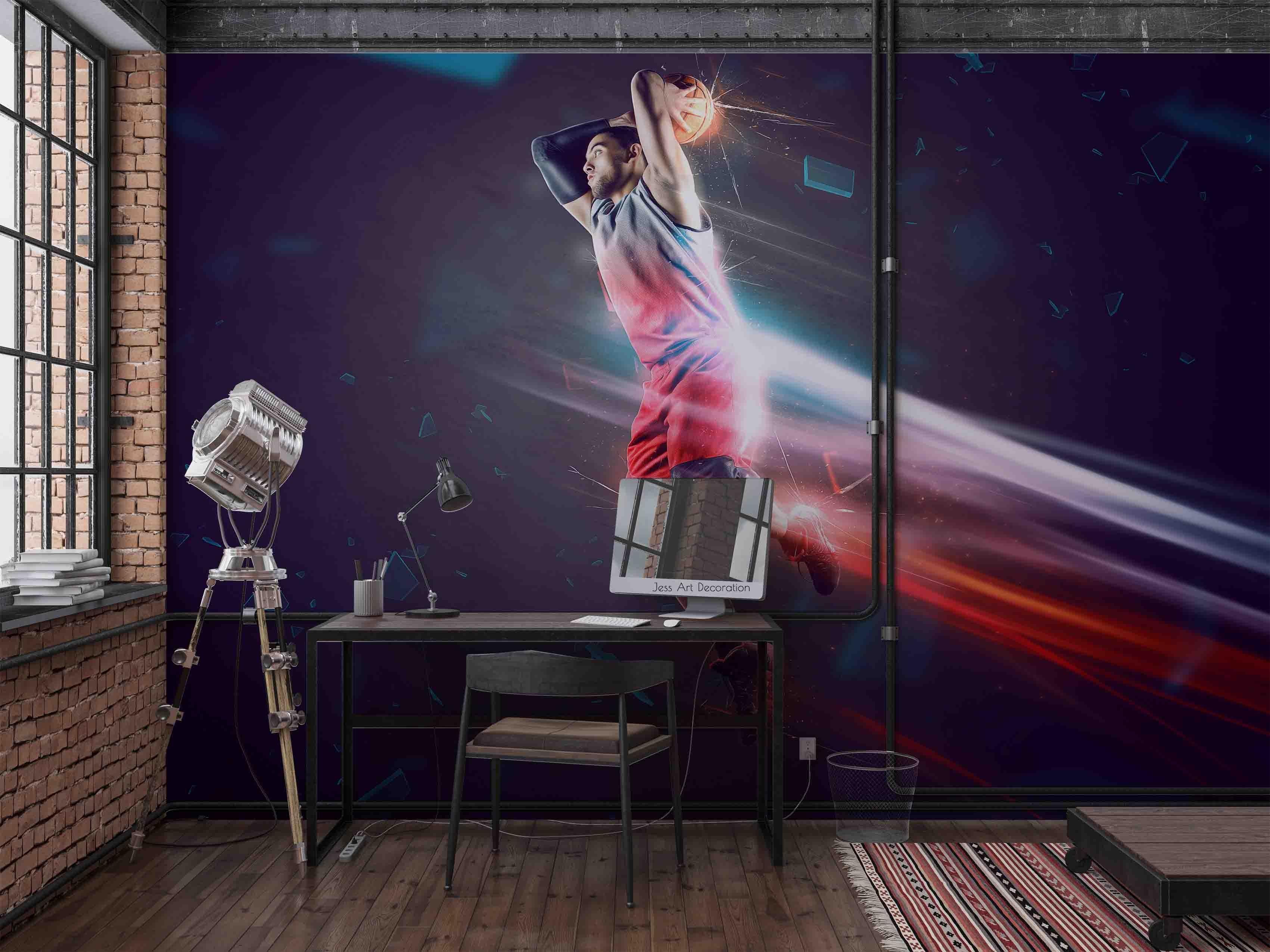 Basketball Slam Dunk Star Sports Basketball Wallpaper basketball wall mural for bedroom, gym or sports room - view 3