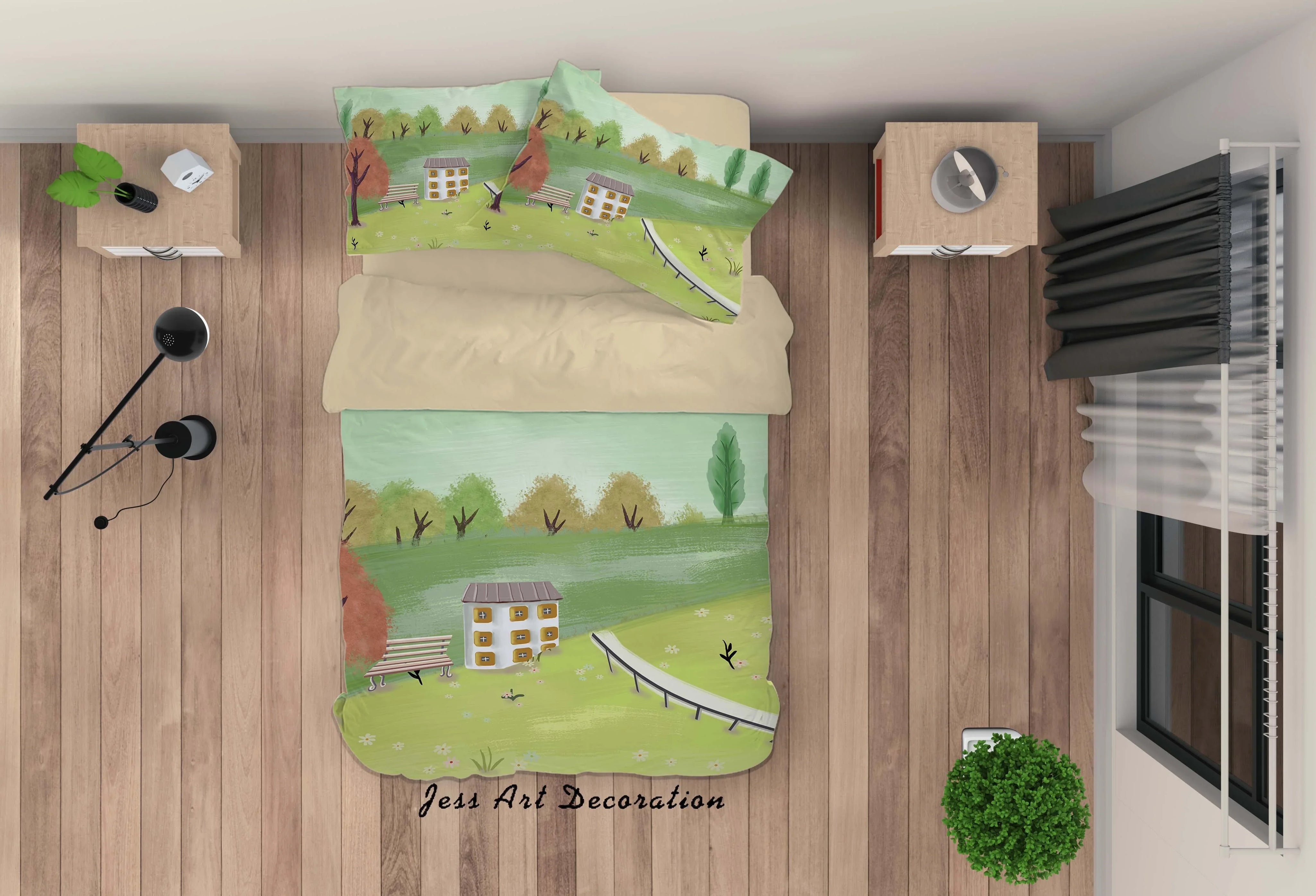 3D Tree House Grass Painting Quilt Cover Set Bedding Set Duvet Cover Pillowcases A392 LQH- Jess Art Decoration