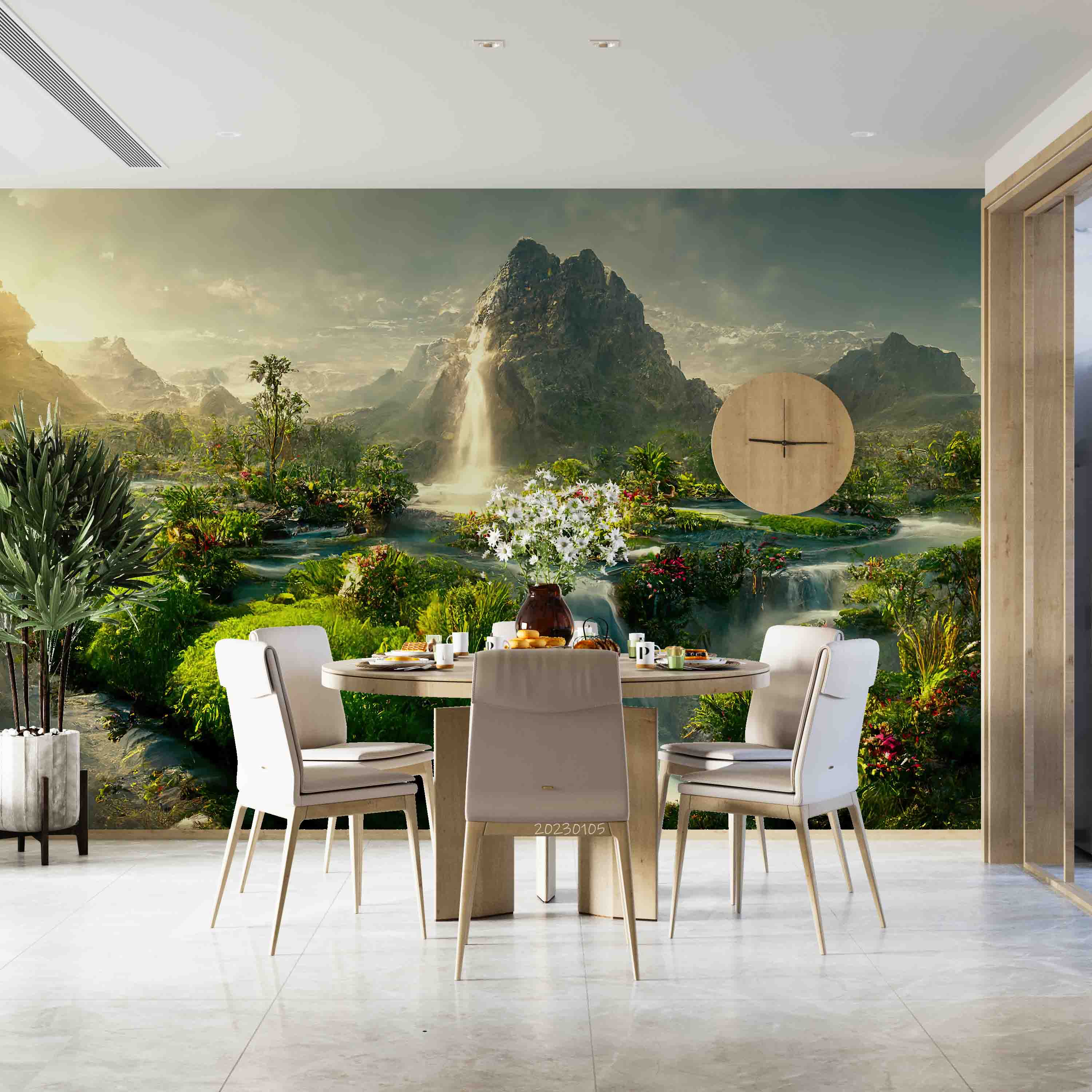 3D Mountain Waterfall Green Plant Landscape Wall Mural Wallpaper GD 1890- Jess Art Decoration
