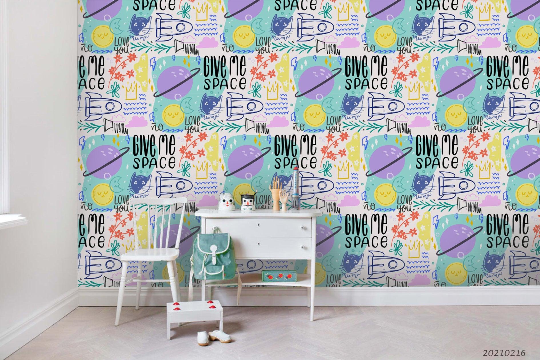 3D Hand Drawn Color Rocket Planet Wall Mural Wallpaper LQH 434- Jess Art Decoration