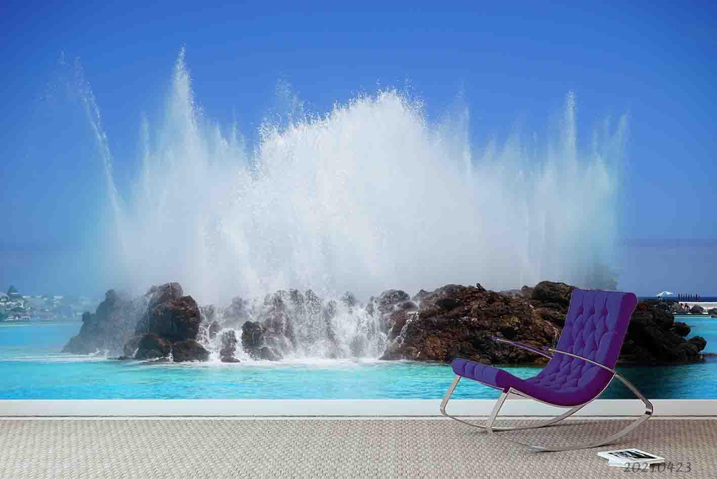 3D Sky Sea Wave Rock Wall Mural Wallpaper LQH 286- Jess Art Decoration
