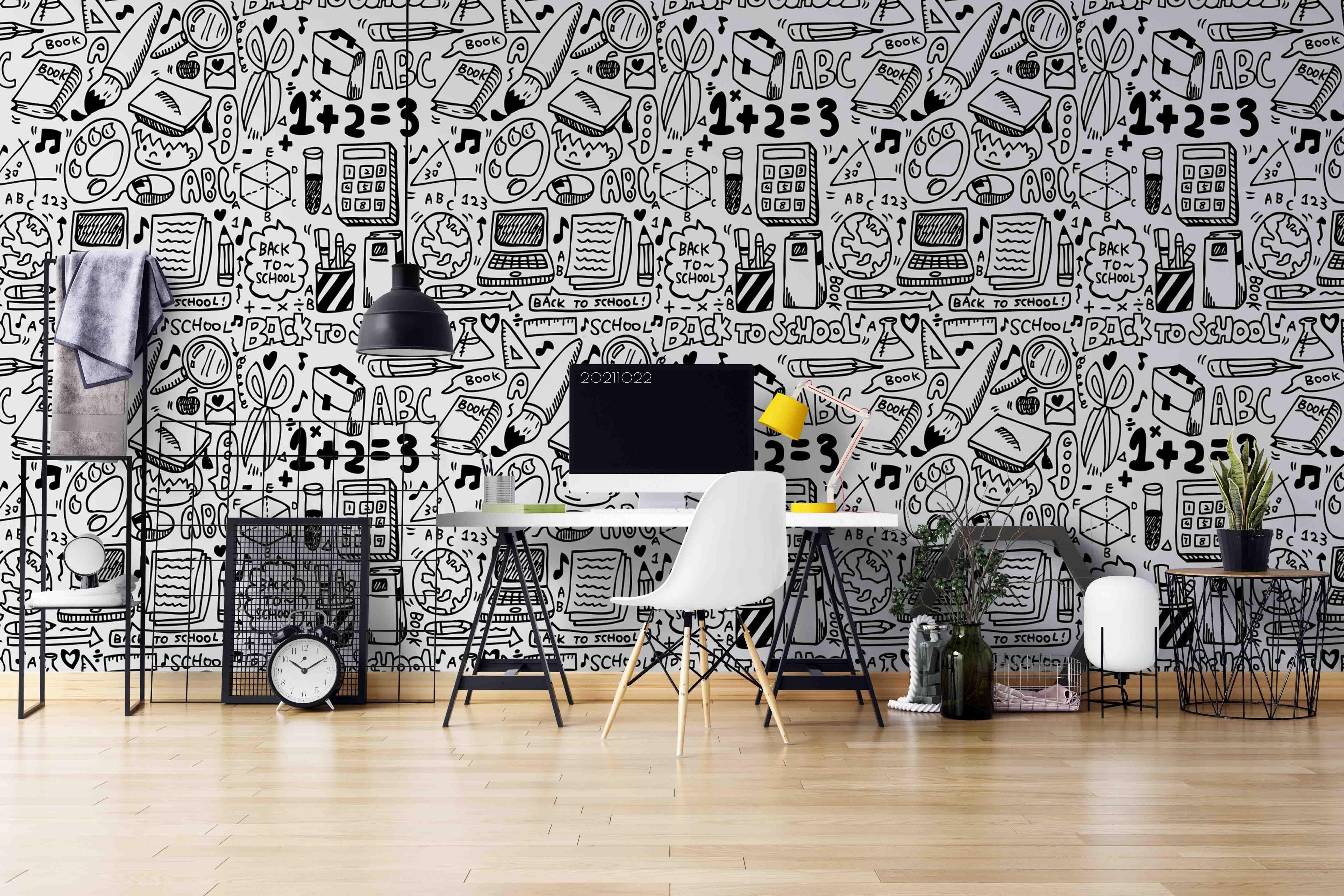 3D Abstract School Supplies Doodle Wall Mural Wallpaper LQH 64- Jess Art Decoration