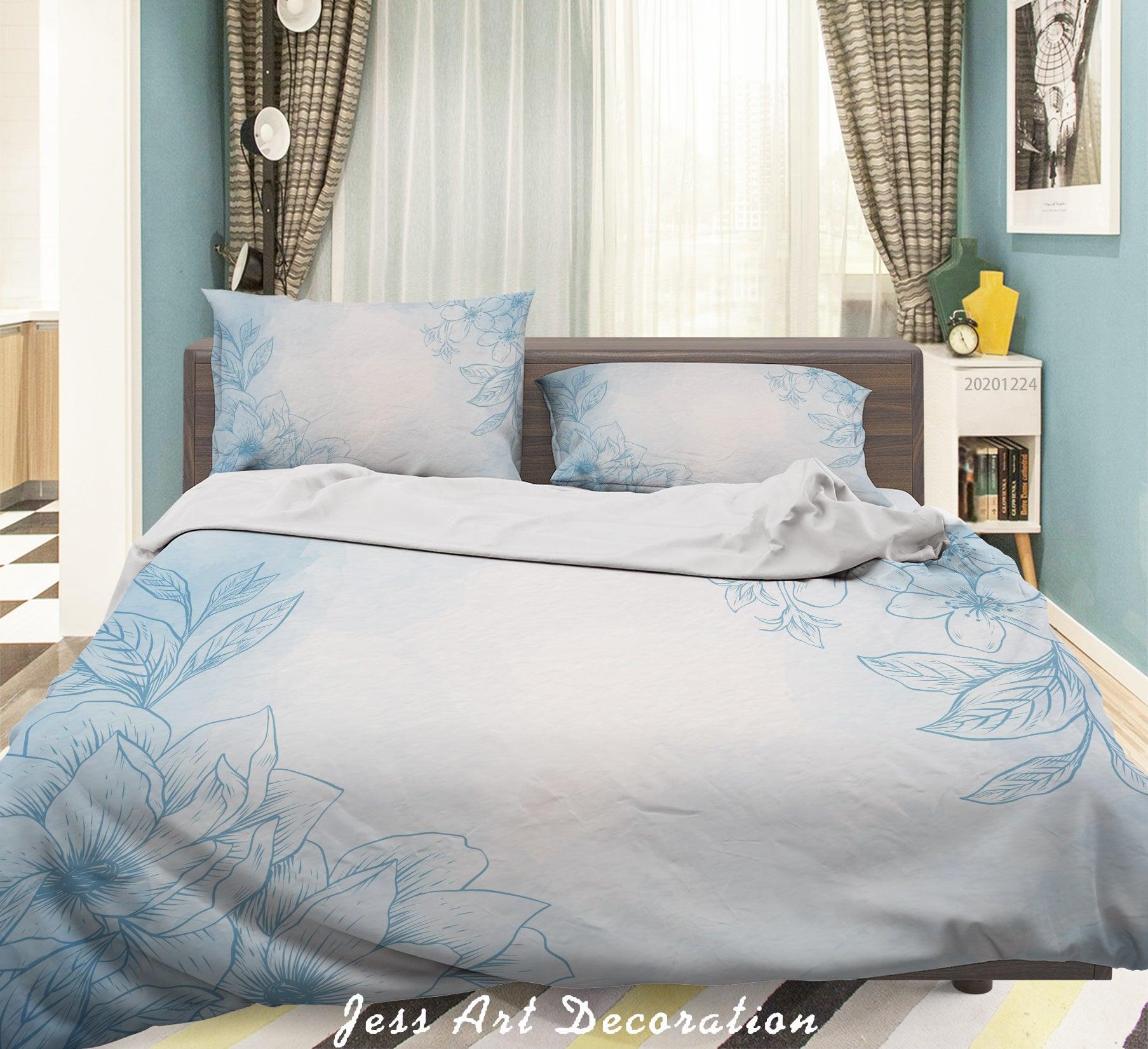 3D Watercolor Blue Floral Quilt Cover Set Bedding Set Duvet Cover Pillowcases 117 LQH- Jess Art Decoration