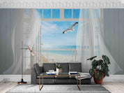 3D Window Sea View Seabirds Wall Mural Wallpaper SWW5120- Jess Art Decoration