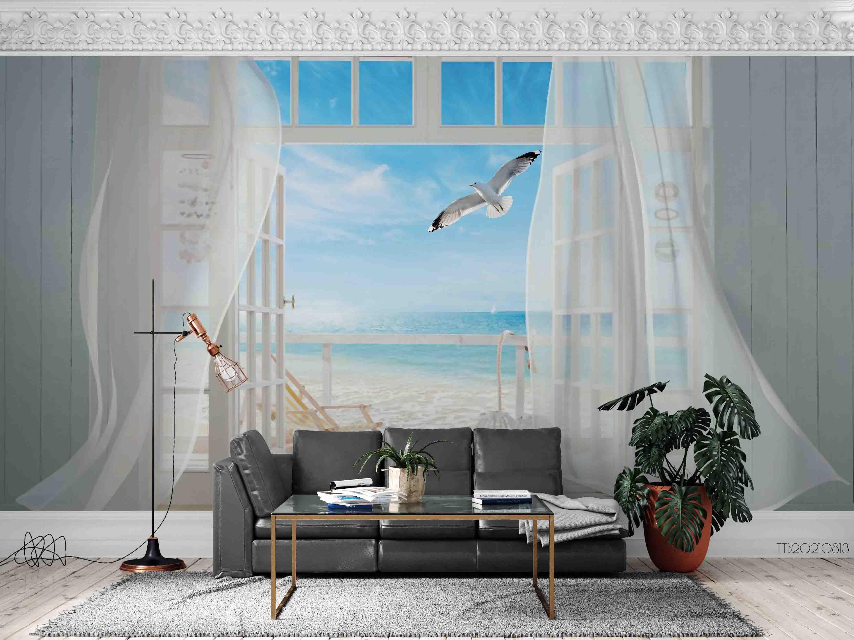 3D Window Sea View Seabirds Wall Mural Wallpaper SWW5120- Jess Art Decoration