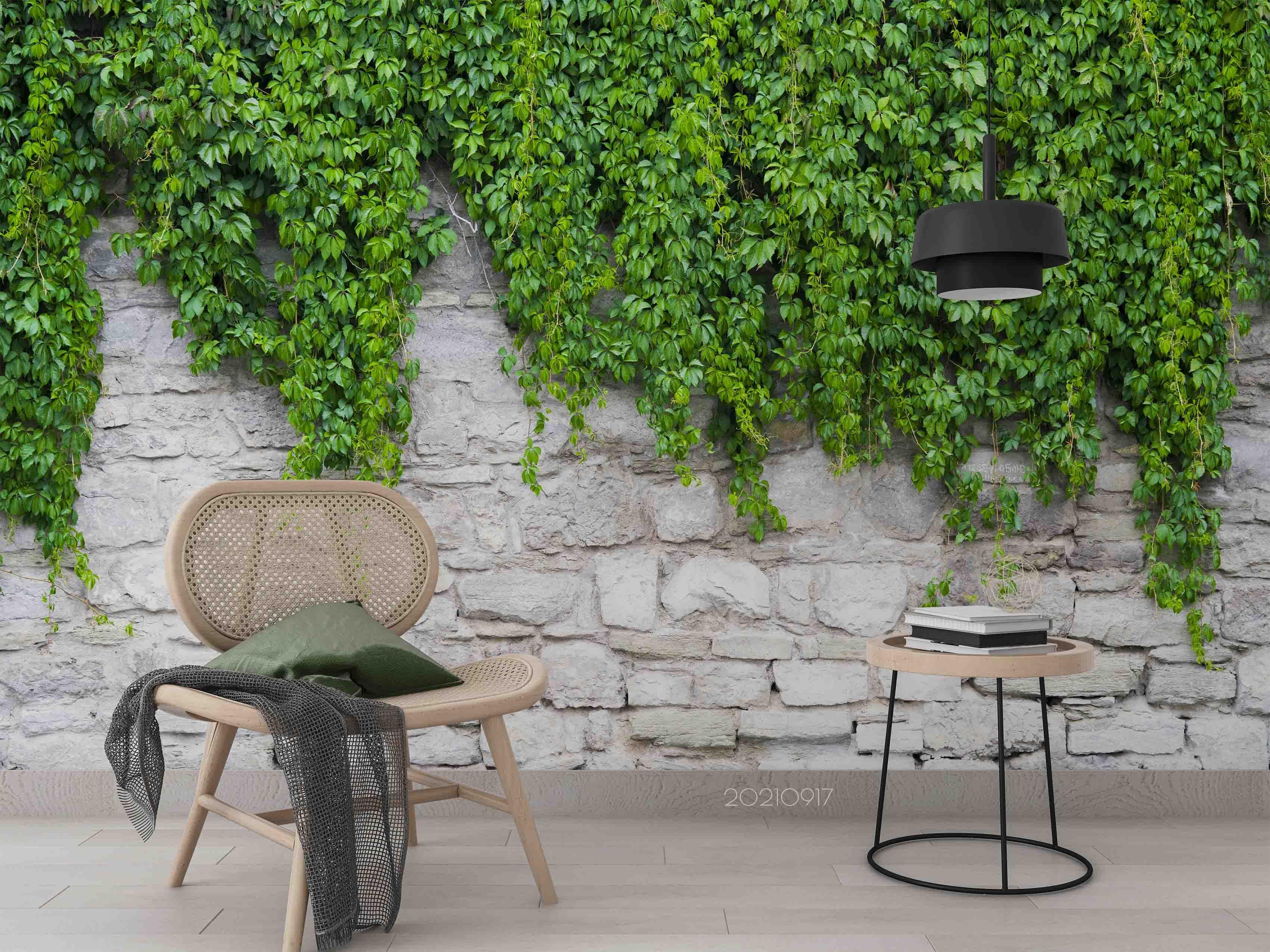 3D Stone Wall Green Plant Wall Mural Wallpaper LQH 69- Jess Art Decoration