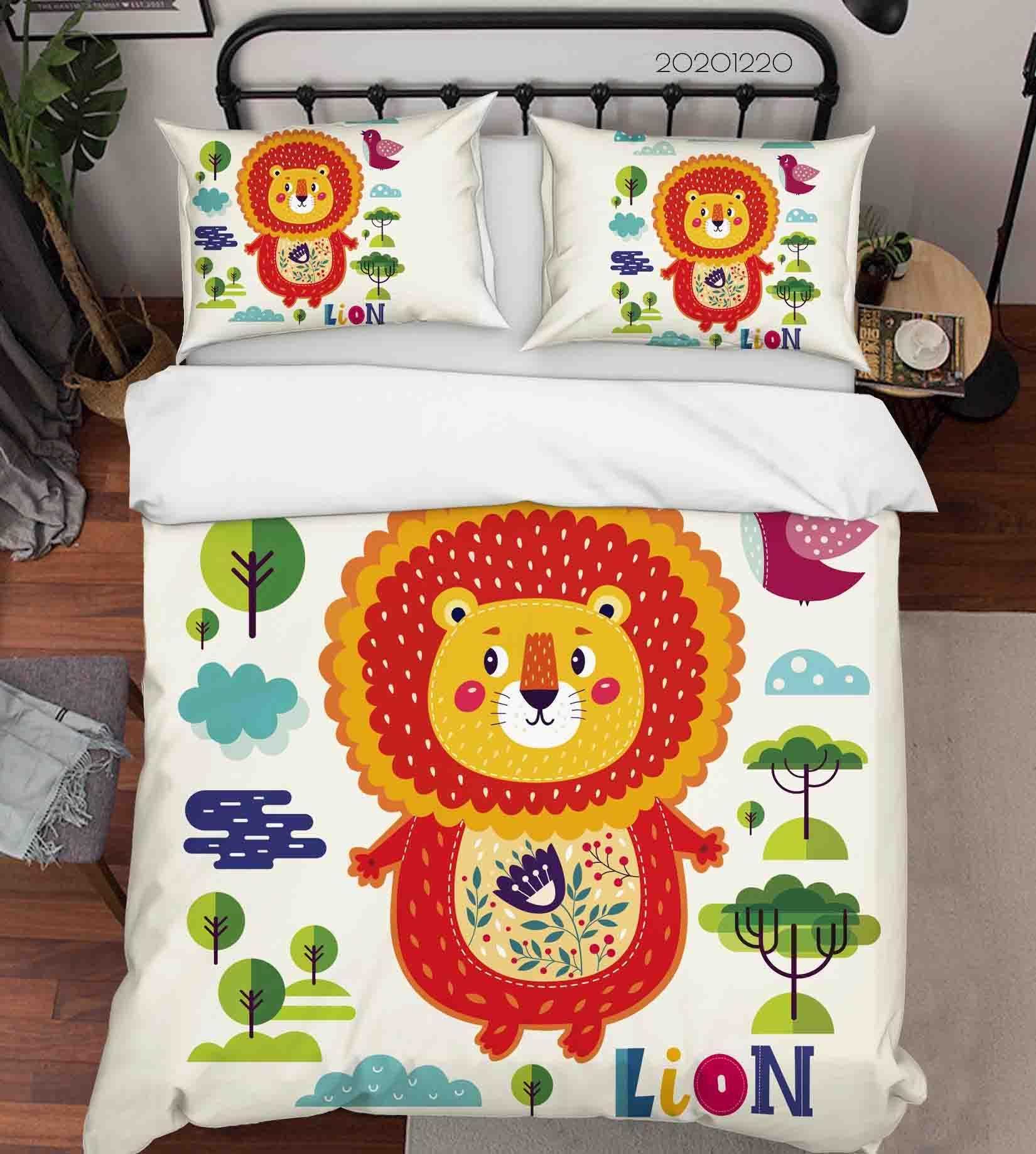 3D Hand Drawn Animal Lion Tree Bird Quilt Cover Set Bedding Set Duvet Cover Pillowcases 142 LQH- Jess Art Decoration