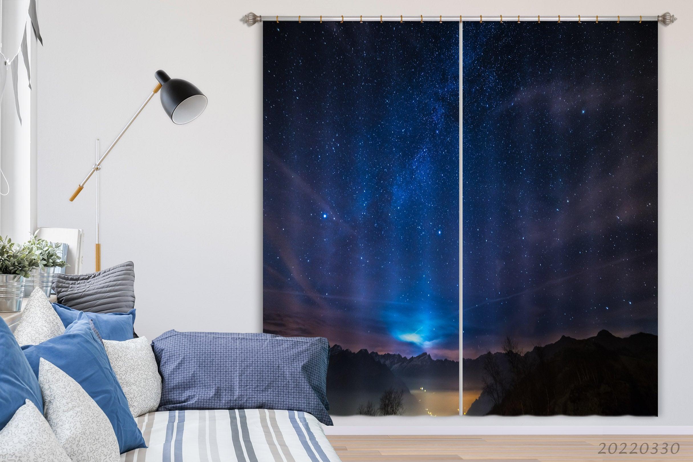 3D Night Mountain Starry Sky Moonlight Curtains and Drapes GD 3634- Jess Art Decoration