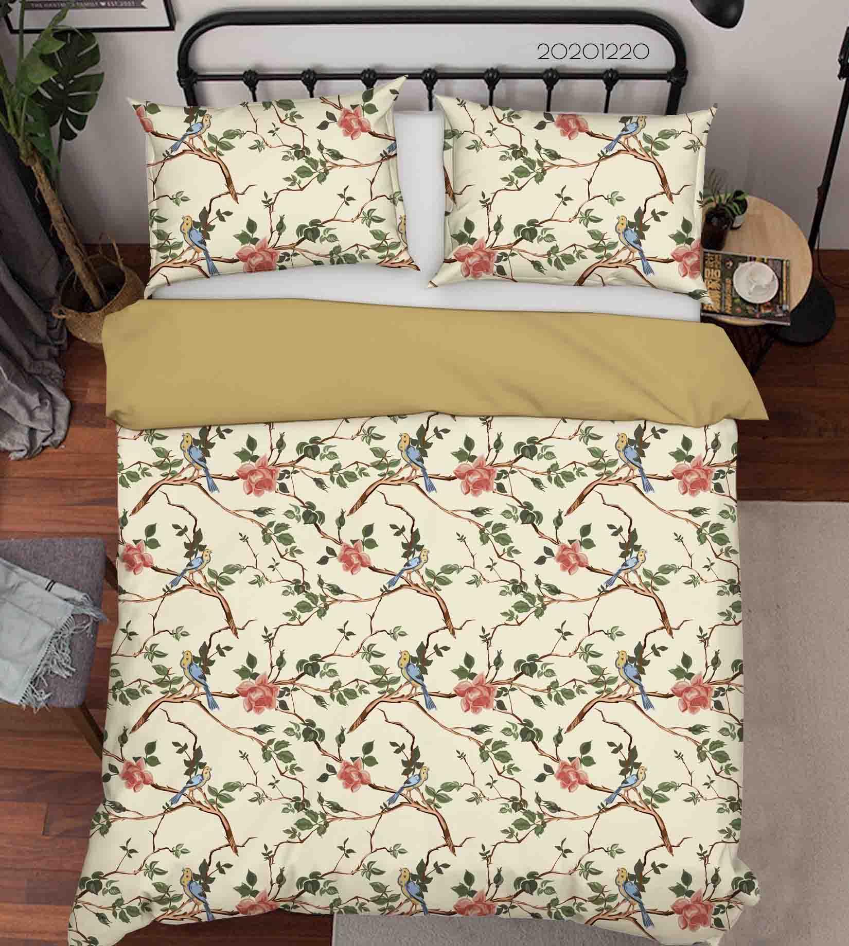 3D Hand Drawn Animal Bird Branch Floral Quilt Cover Set Bedding Set Duvet Cover Pillowcases 64- Jess Art Decoration