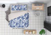 3D Hand Drawn Blue Floral Leaves Plant Quilt Cover Set Bedding Set Duvet Cover Pillowcases LXL- Jess Art Decoration