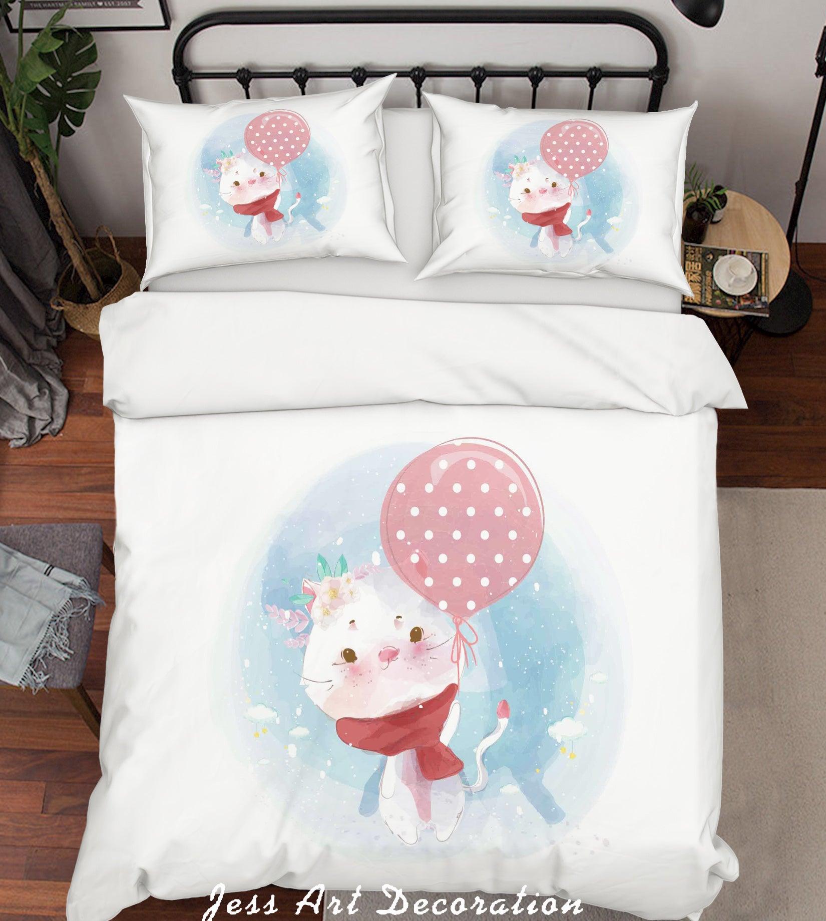 3D White Cat Balloon Quilt Cover Set Bedding Set Duvet Cover Pillowcases SF74- Jess Art Decoration