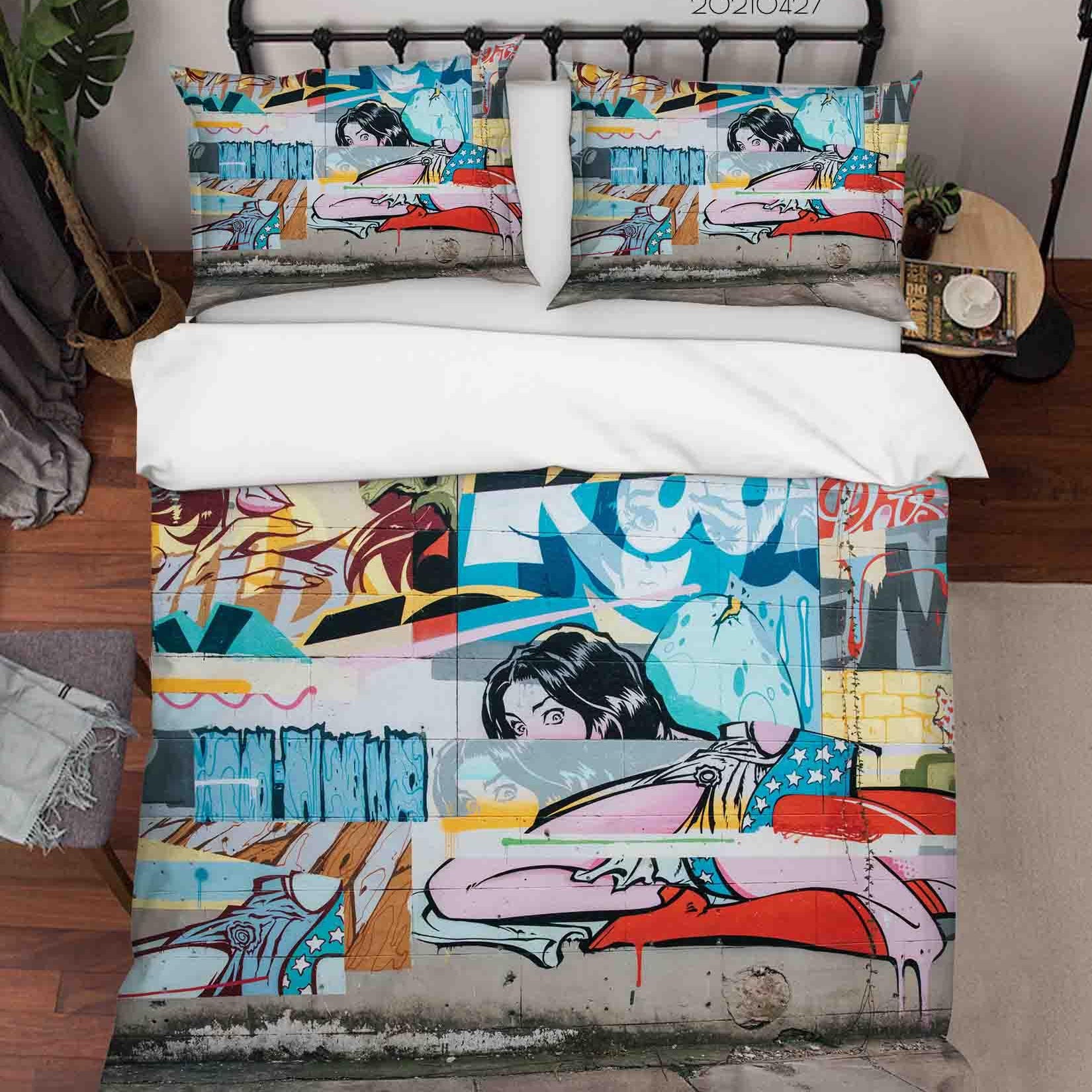 3D Abstract Colored Street Graffiti Quilt Cover Set Bedding Set Duvet Cover Pillowcases 125- Jess Art Decoration