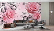 3D Pink Floral Roses Geometry Circle Wall Mural Wallpaper 5074- Jess Art Decoration