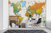3D Colourful World Map Wall Mural Wallpaper WJ 2174- Jess Art Decoration