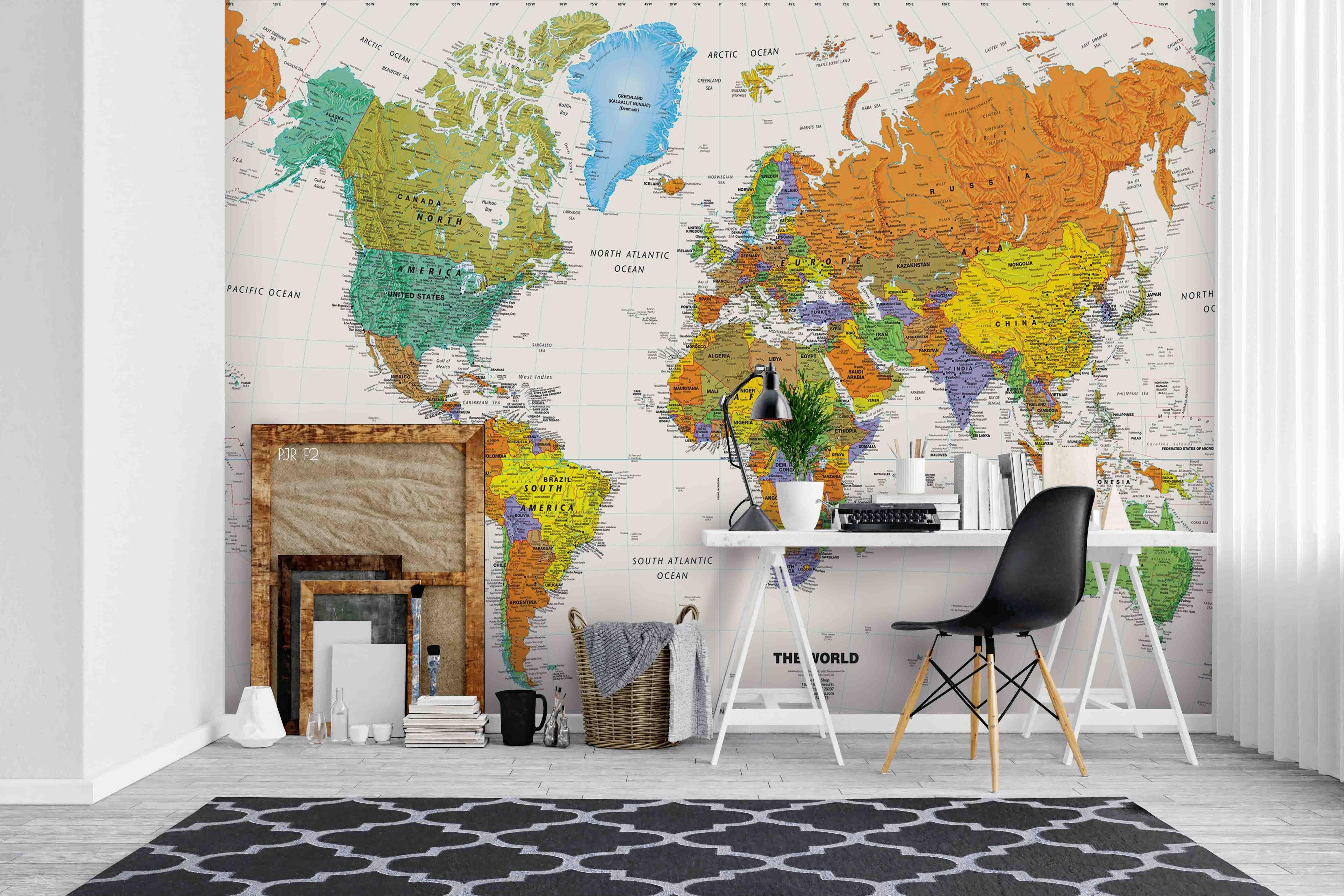 3D Colourful World Map Wall Mural Wallpaper WJ 2174- Jess Art Decoration