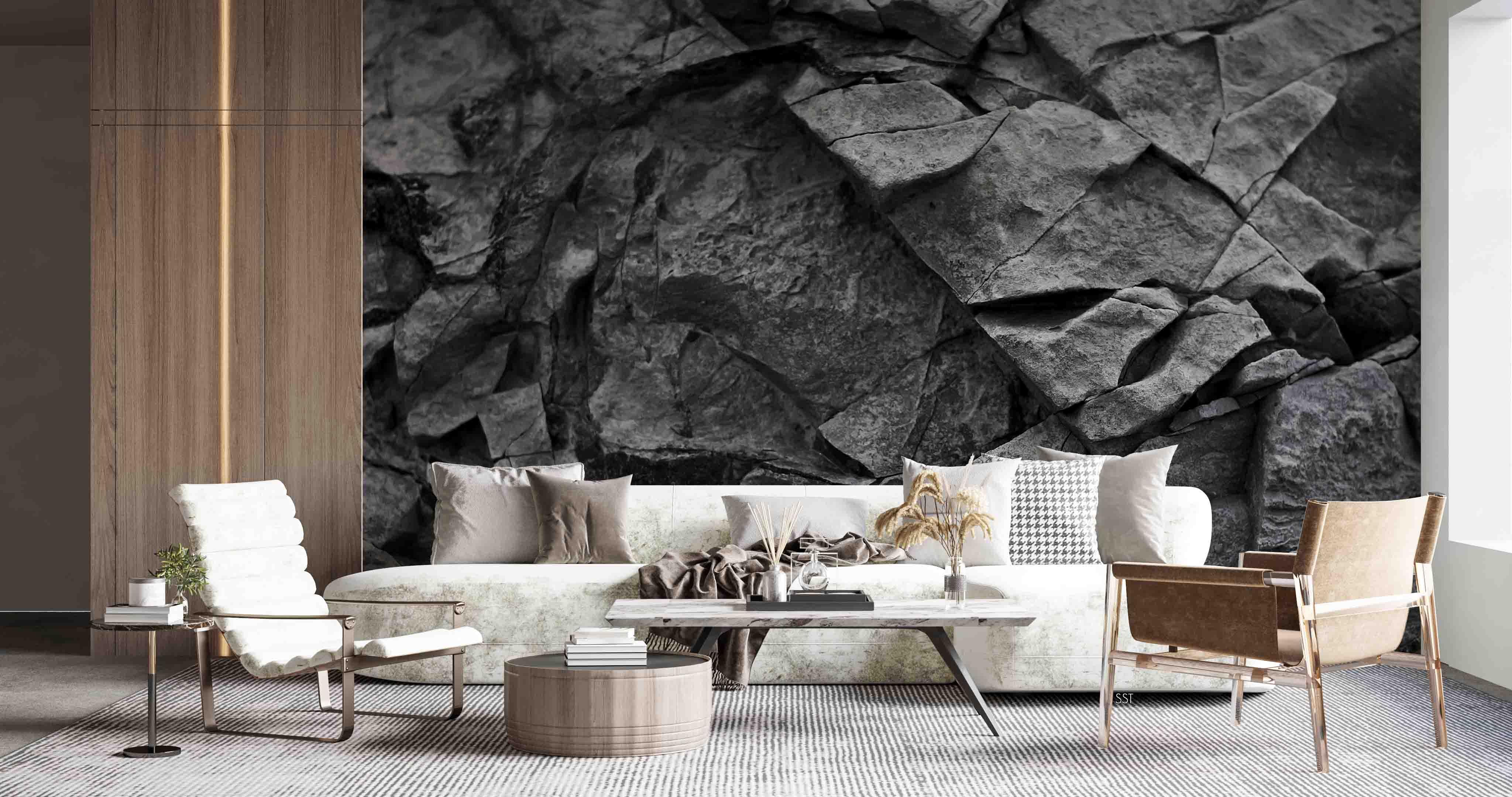 3D Black Slate Rock dark slate rock texture wall mural wallpaper for dining room - view 3