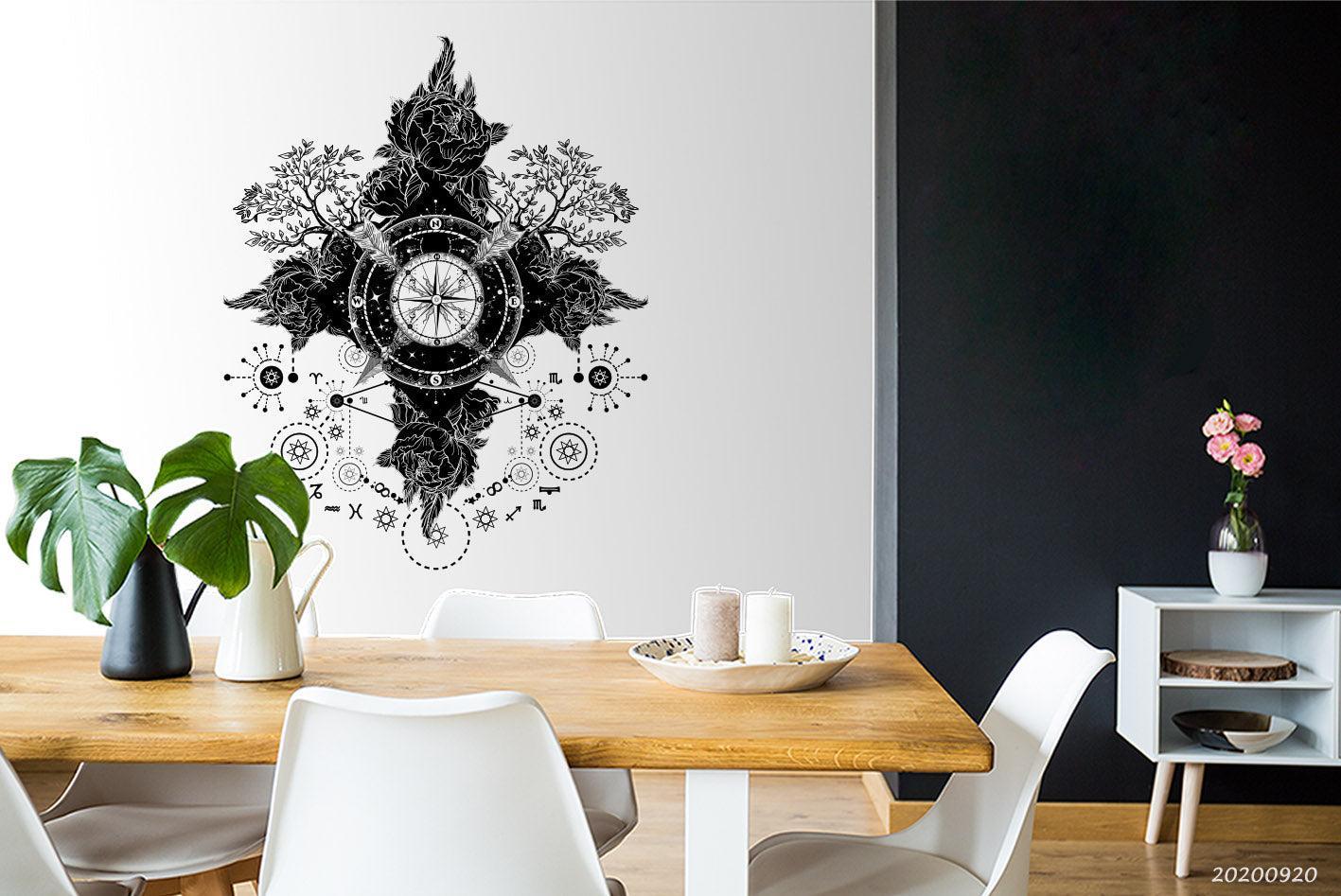 3D Tattoo Compass Arrows Roses Wall Mural Wallpaper WJ 3067- Jess Art Decoration