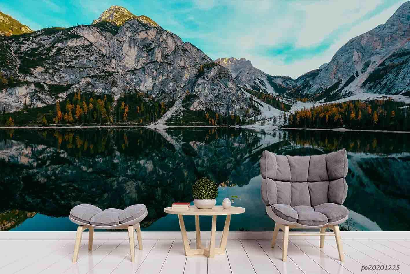 3D Mountain Lake Scenery Wall Mural Wallpaper LQH 141- Jess Art Decoration