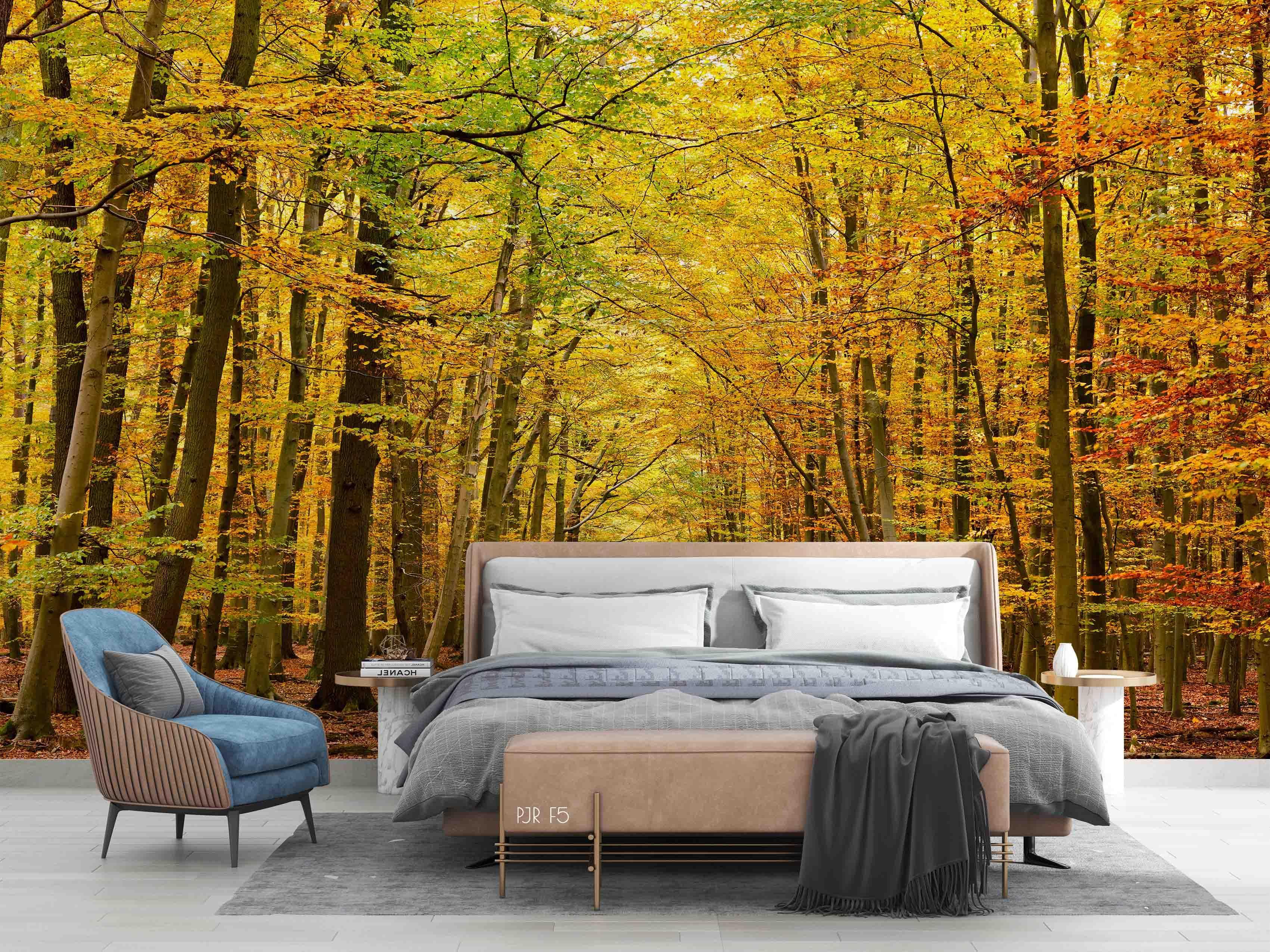 3D Golden Autumn Forest golden autumn forest path wall mural wallpaper for living room - view 5