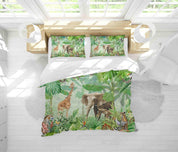 3D Green Jungle Giraffe Elephant Tiger Quilt Cover Set Bedding Set Pillowcases 86- Jess Art Decoration