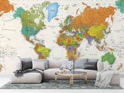 3D Colourful World Map Wall Mural Wallpaper WJ 6637- Jess Art Decoration