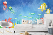 3D Watercolor Ocean World Fishes Wall Mural Wallpaper WJ 3132- Jess Art Decoration