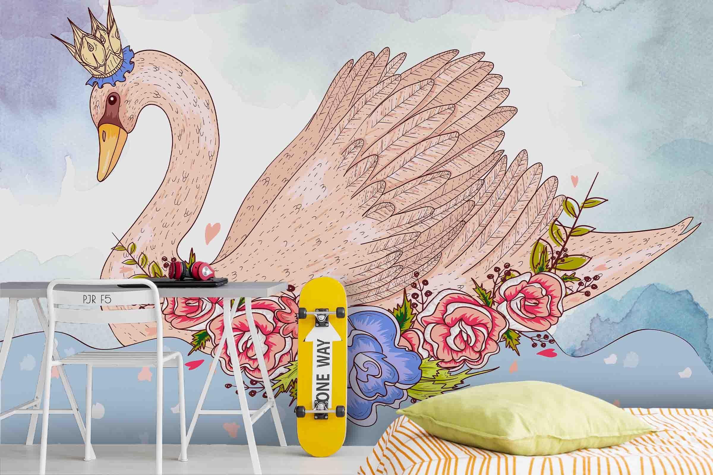 3D Swan Floral Animal swan floral nursery mural wall mural wallpaper for nursery - view 5