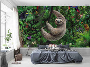 3D Sloth Jungle Animal playful sloth jungle scene wall mural wallpaper for kids room - view 5