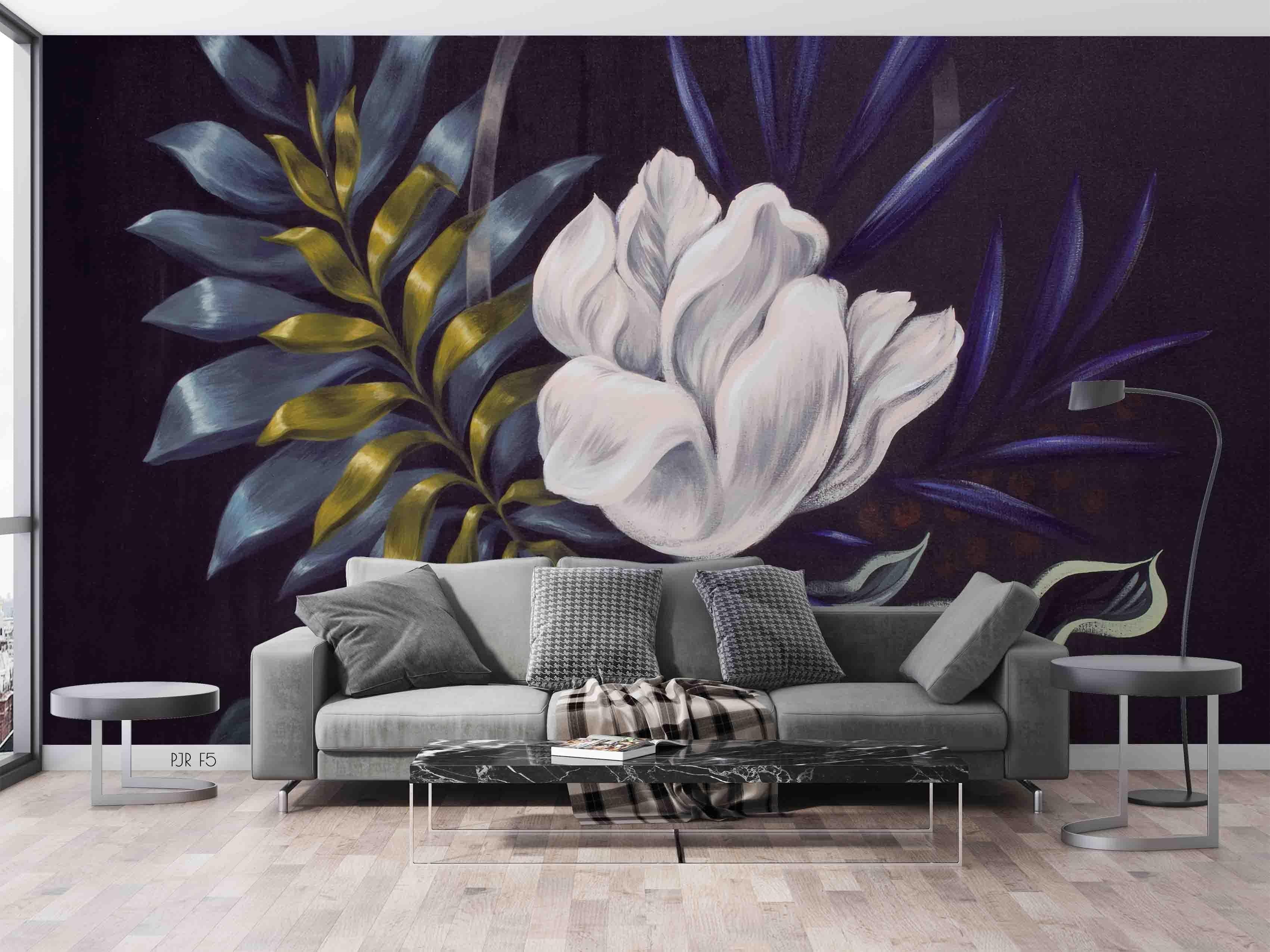 3D Dark Magnolia Painting dramatic floral painting wall mural wallpaper for dining room - view 5