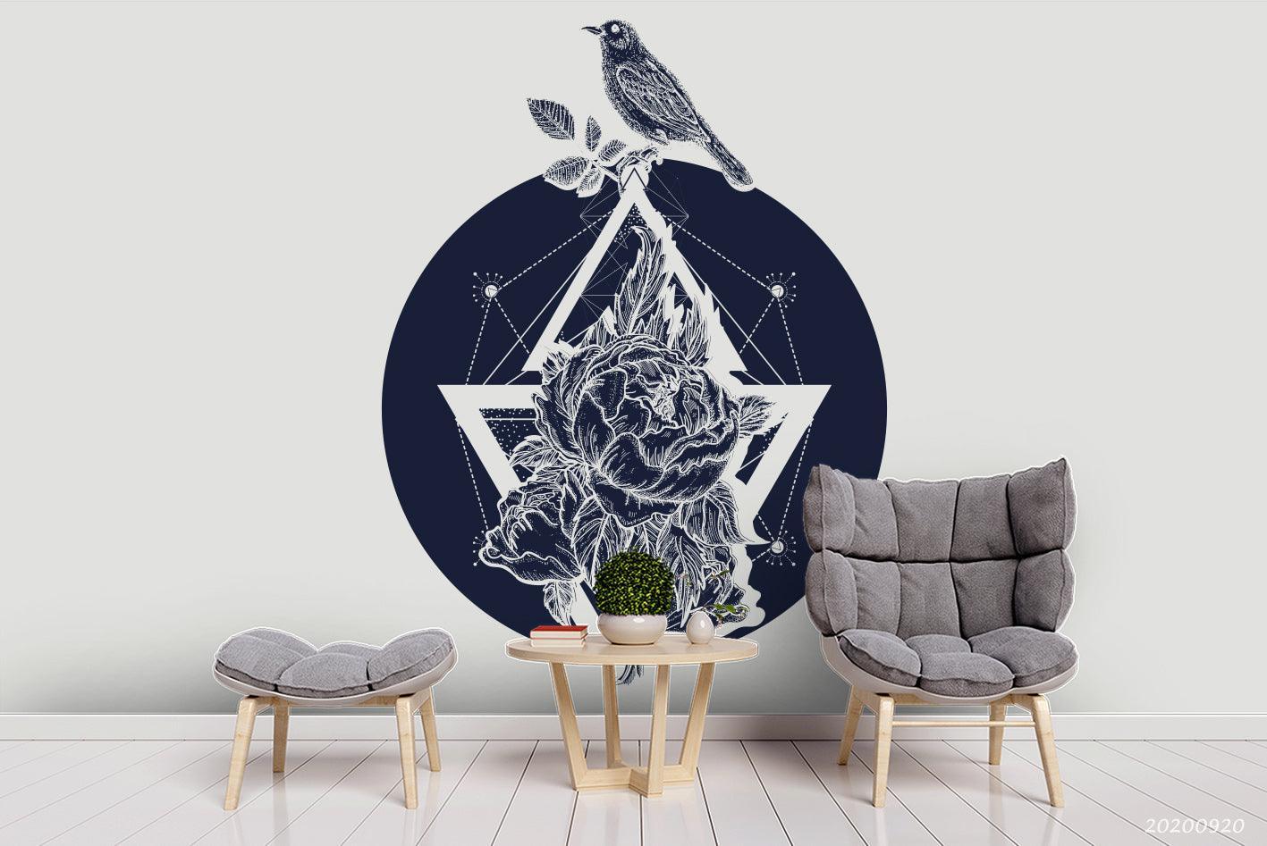 3D Rose Birds Tattoo Wall Mural Wallpaper WJ 3055- Jess Art Decoration