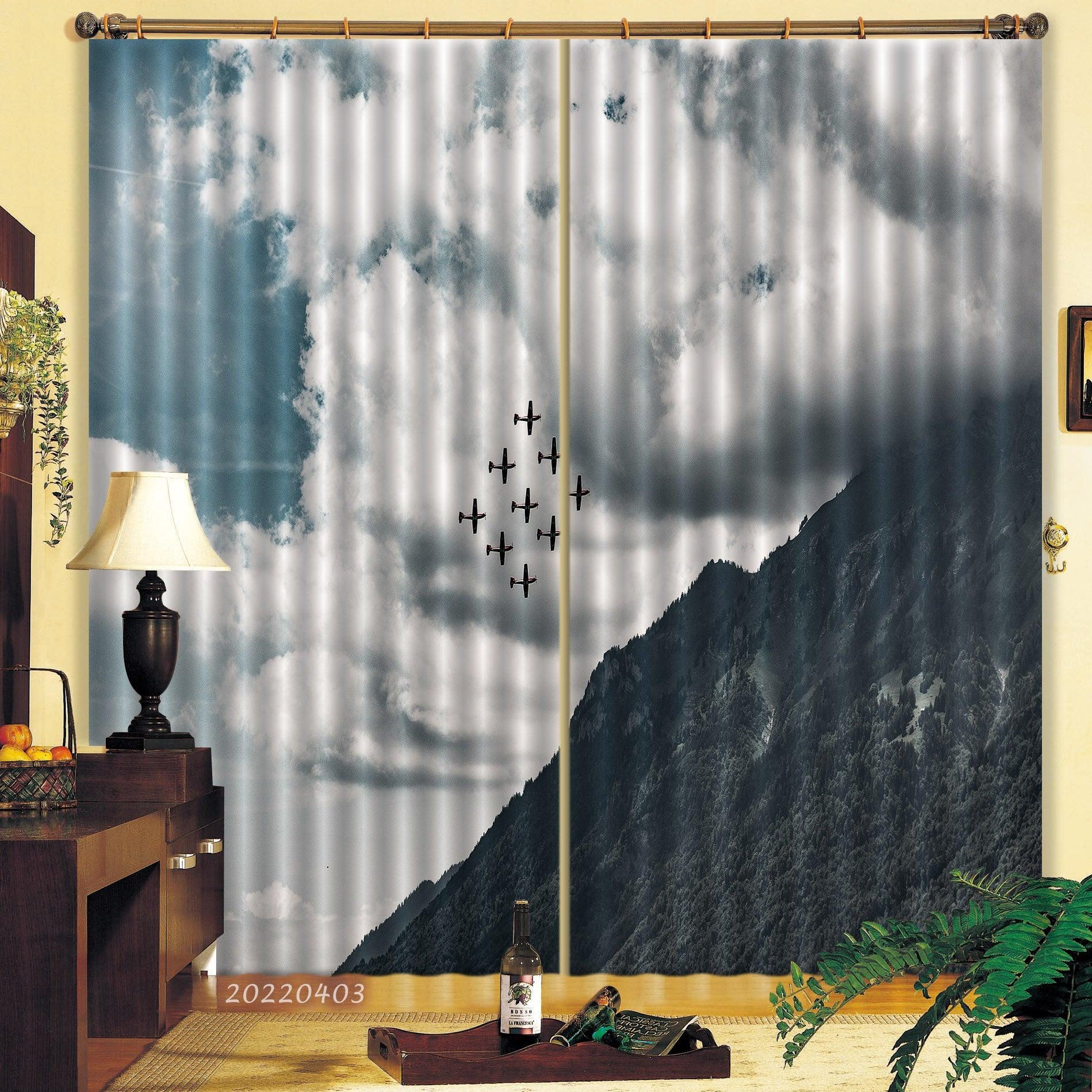3D Landscape Mountain Cloudy Airplane Team Curtains and Drapes GD 3314- Jess Art Decoration