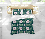 3D Tropical Green Leaves Grey Floral Quilt Cover Set Bedding Set Duvet Cover Pillowcases 20- Jess Art Decoration