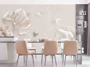 3D Embossed Floral Bird White Background Wall Mural Wallpaper GD 2711- Jess Art Decoration