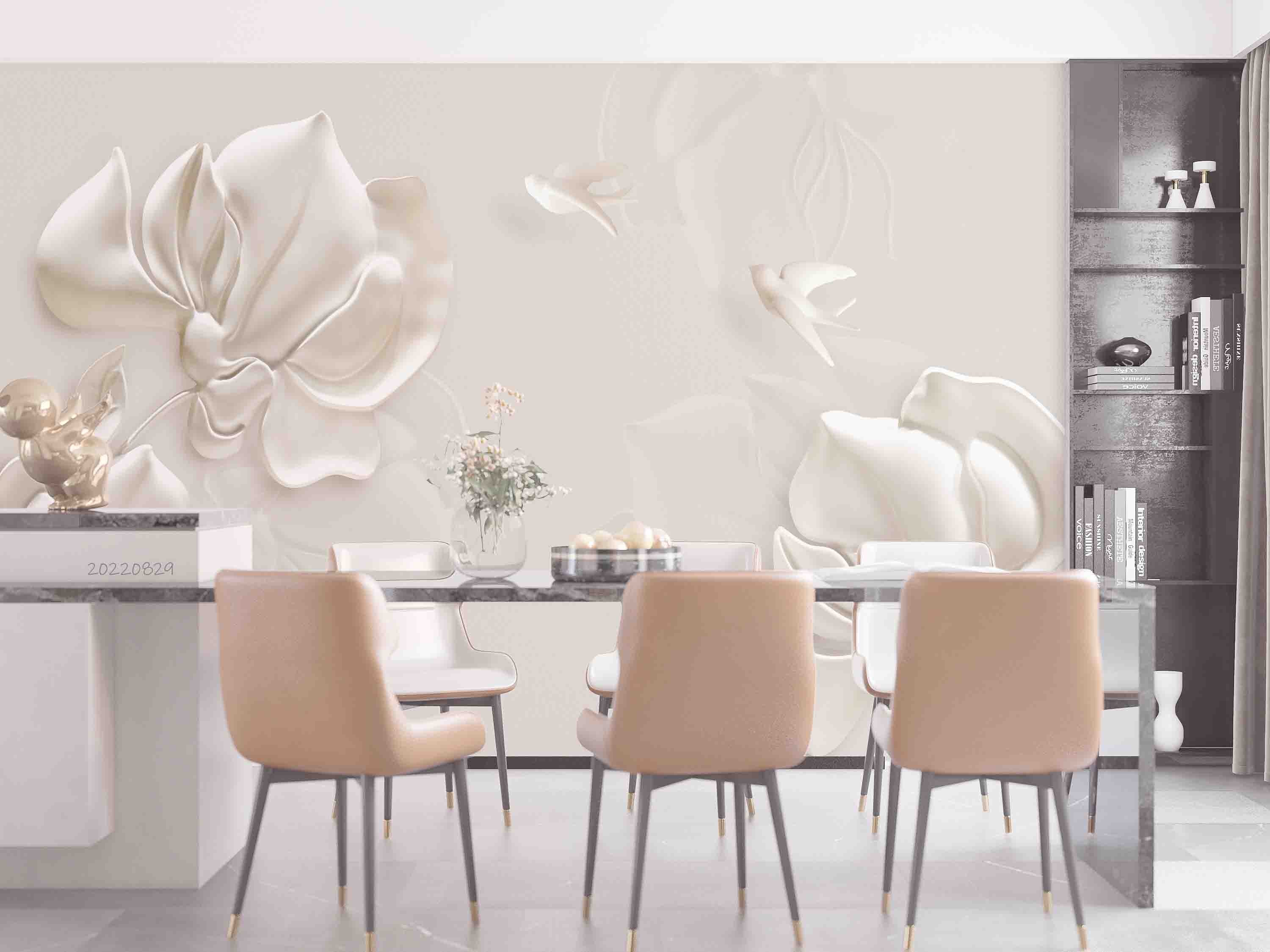 3D Embossed Floral Bird White Background Wall Mural Wallpaper GD 2711- Jess Art Decoration