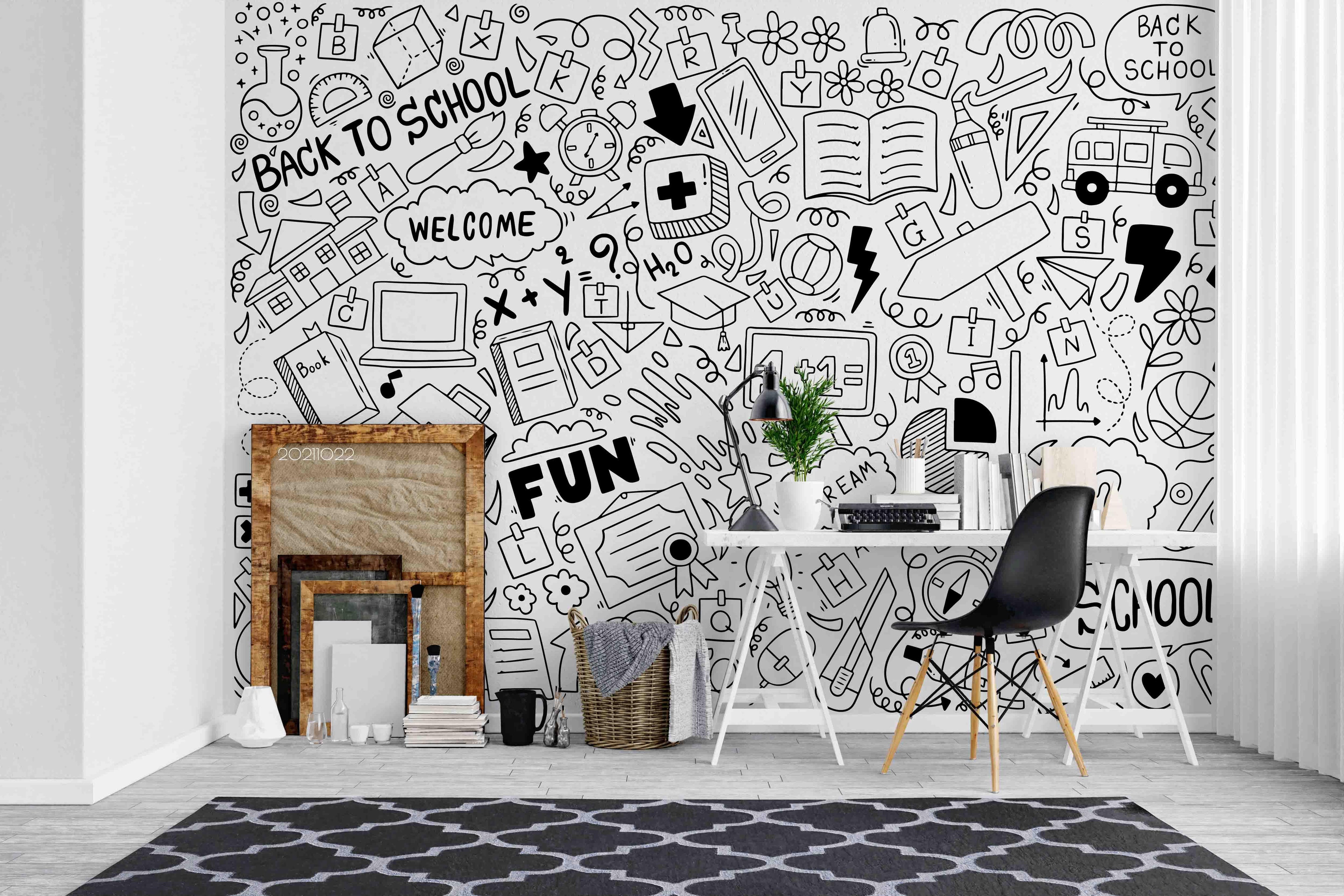 3D Hand Drawn School Icons Doodle Wall Mural Wallpaper LQH 40- Jess Art Decoration