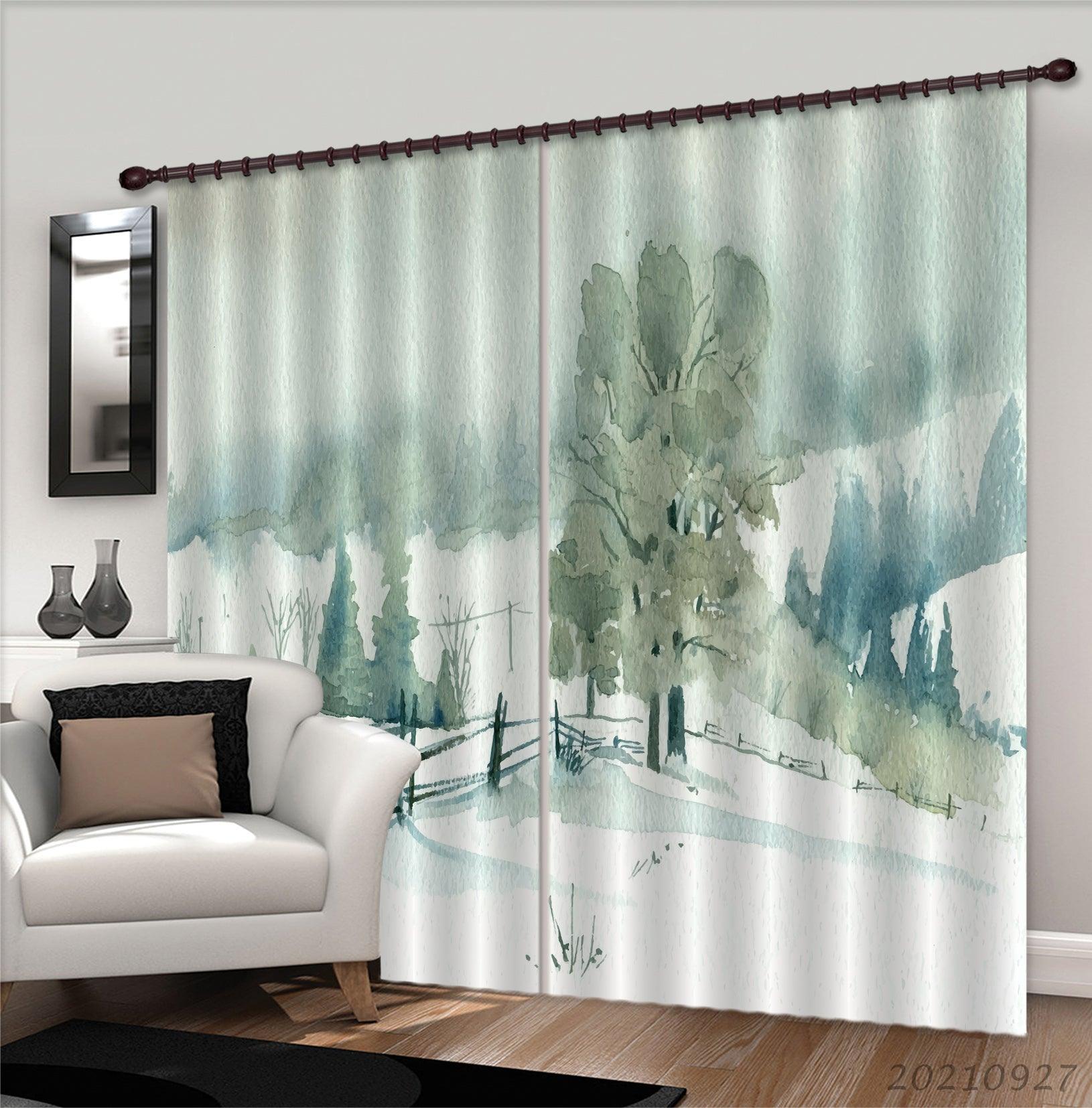 3D Winter Nature Landscape Curtains and Drapes LQH 157- Jess Art Decoration