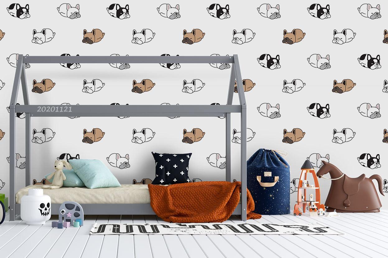 3D Cartoon Hand Drawn Bull Dog Animal Pattern Wall Mural Wallpaper LXL- Jess Art Decoration