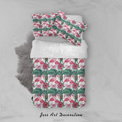 3D Flamingo Floral Leaves Pattern Quilt Cover Set Bedding Set Duvet Cover Pillowcases WJ 3737- Jess Art Decoration