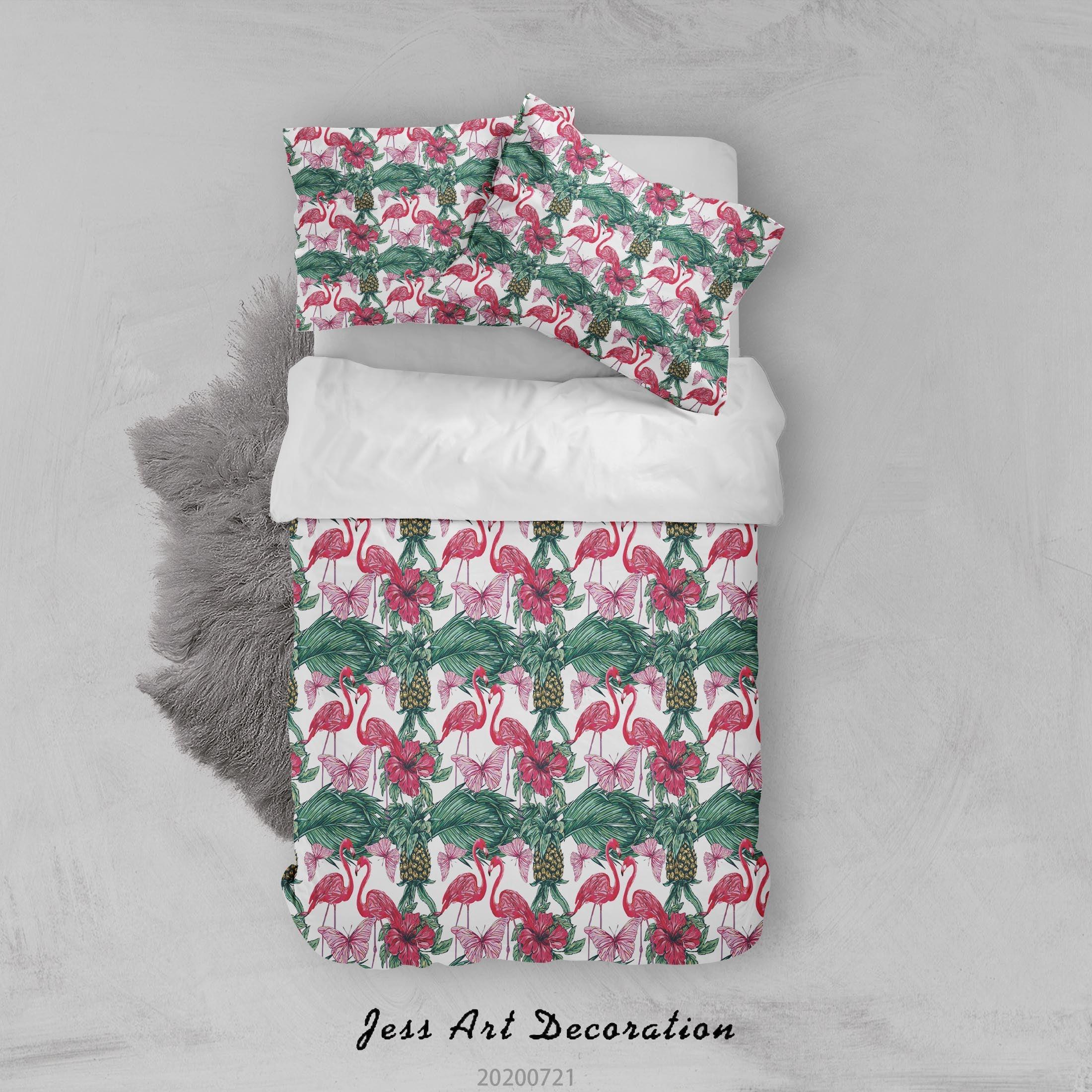3D Flamingo Floral Leaves Pattern Quilt Cover Set Bedding Set Duvet Cover Pillowcases WJ 3737- Jess Art Decoration
