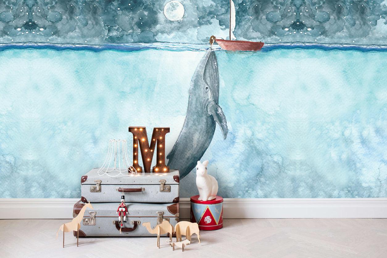 3D blue watercolor whale wall mural wallpaper 38- Jess Art Decoration