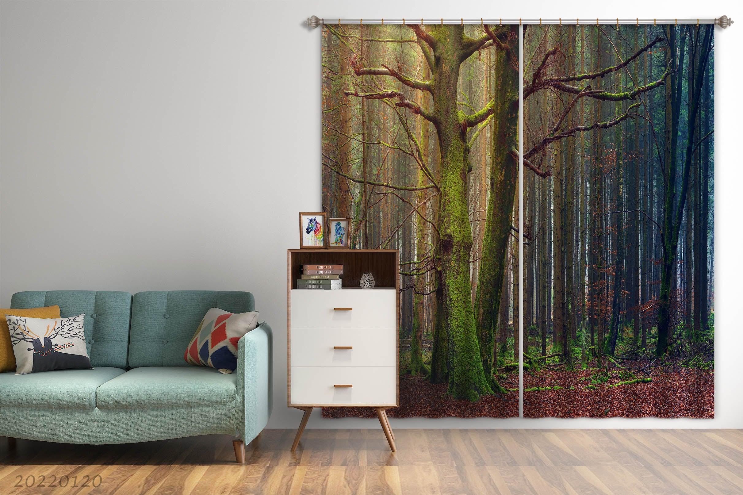 3D Autumn Forest Fallen Leaves Curtains and Drapes GD 1794- Jess Art Decoration